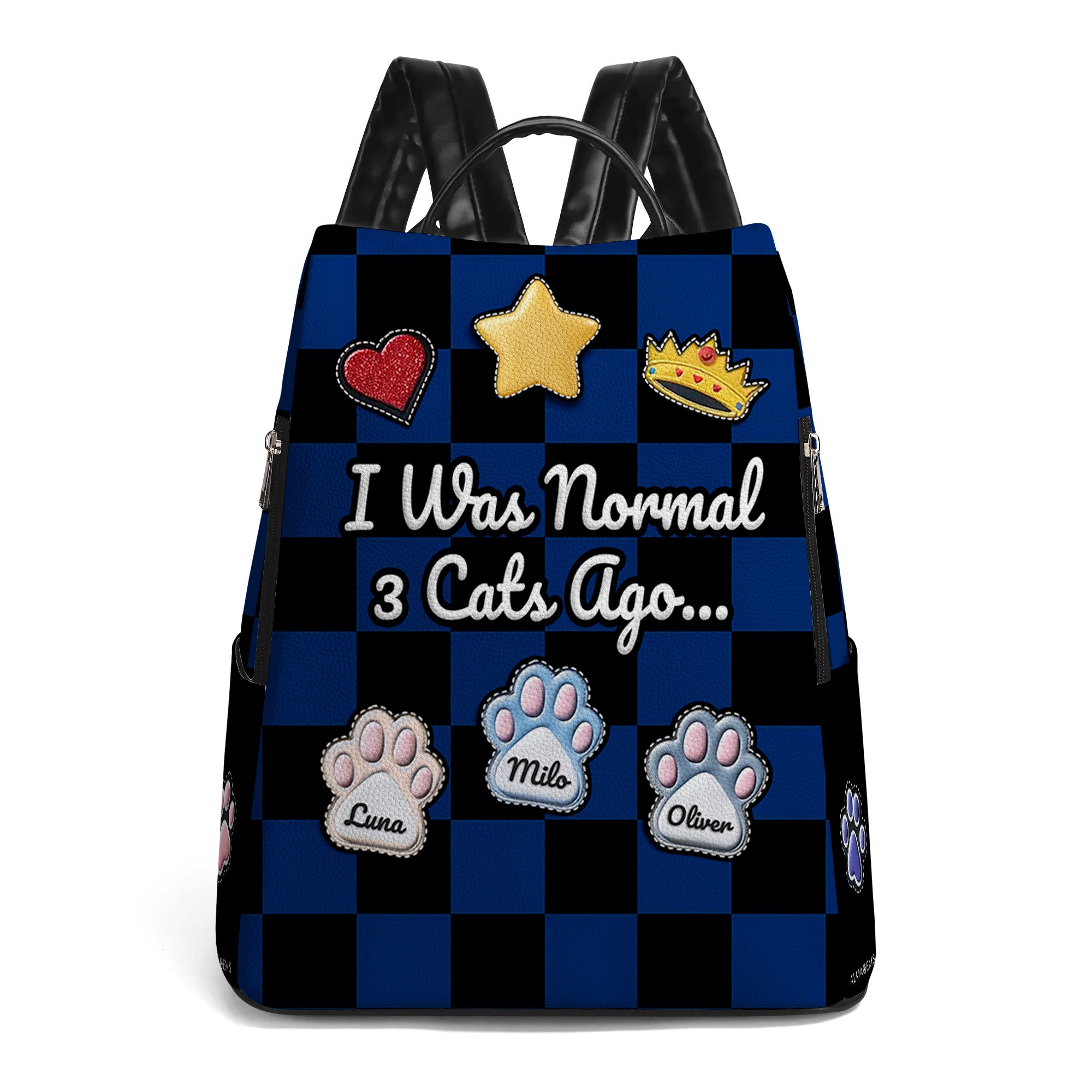cat leather backpack I Was Normal 3 Cats Ago - Hobby Personalized Custom Backpack, All Over Print Leather Style