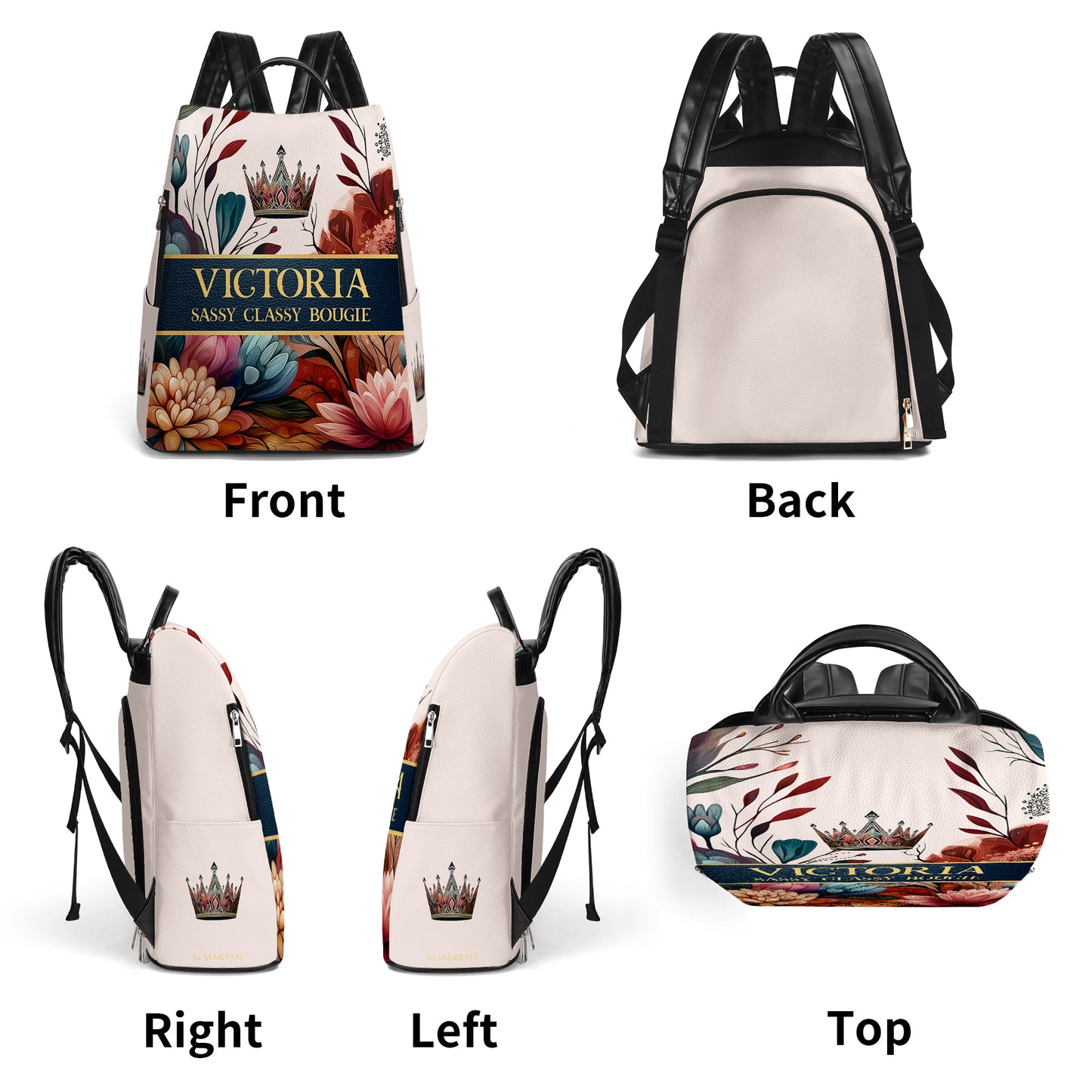 Queen Flowers - Personalized Custom Leather BackPack - DG004_BP