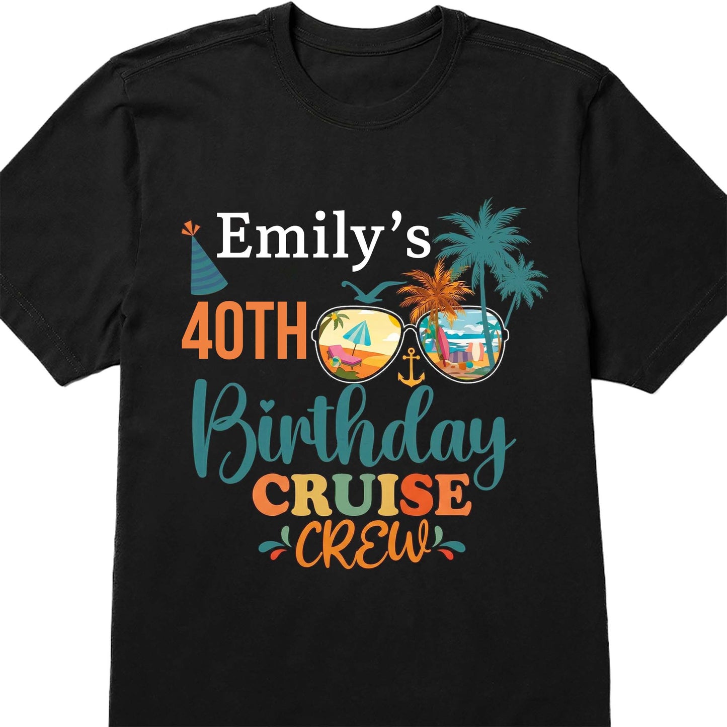 Birthday Cruise Crew With Palm Trees And Sunglasses - Personalized Custom Unisex T-shirt, Hoodie - BDAY013_BBAS