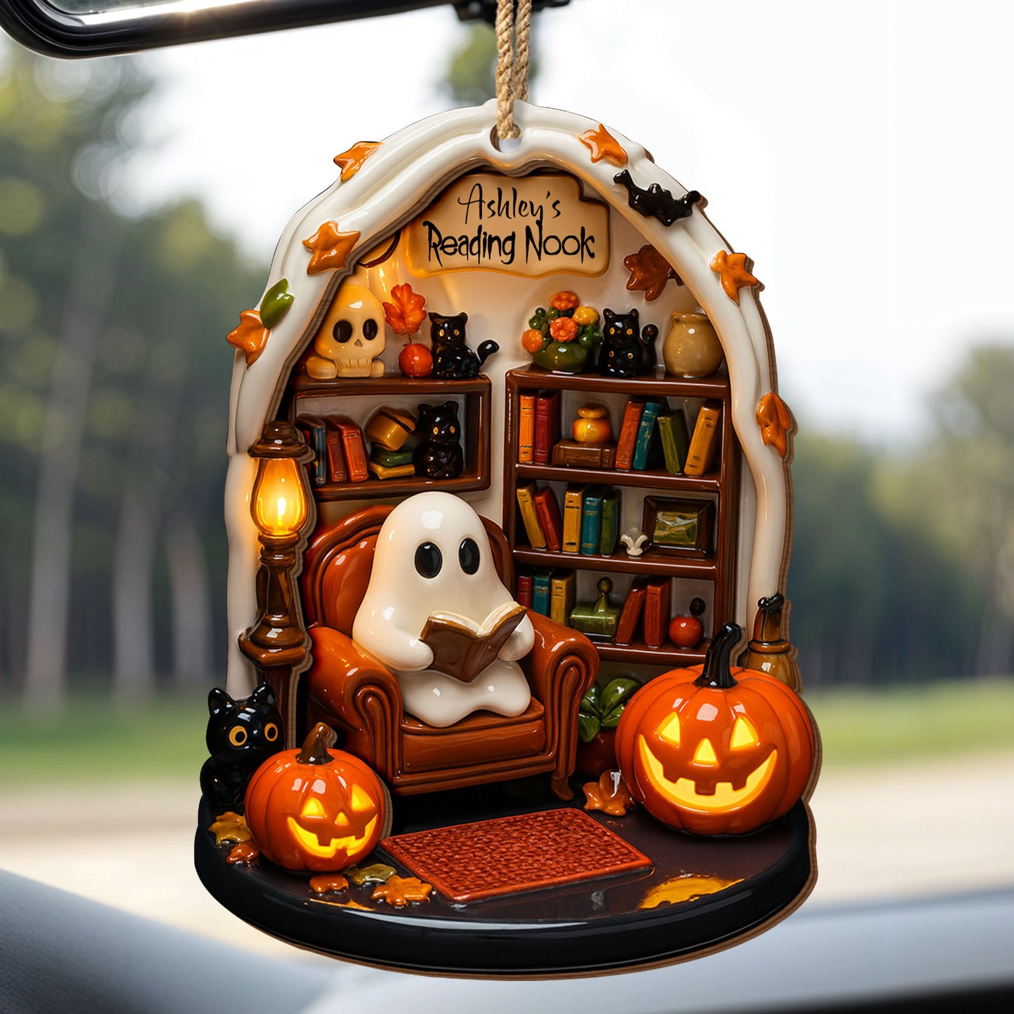 Reading Nook With Ghost and Pumpkin
