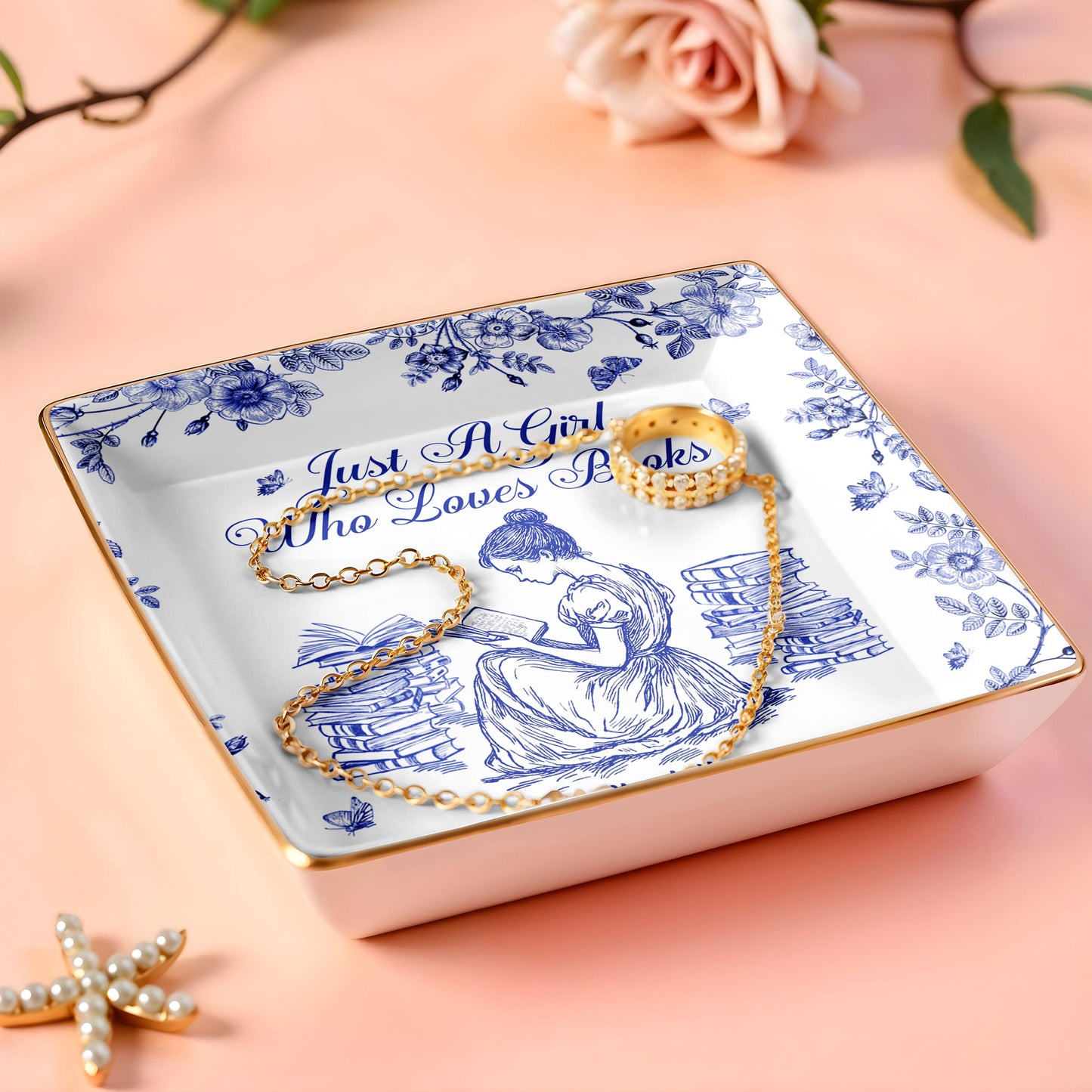 Just A Girl Who Loves Books With Girl And Flowers Design