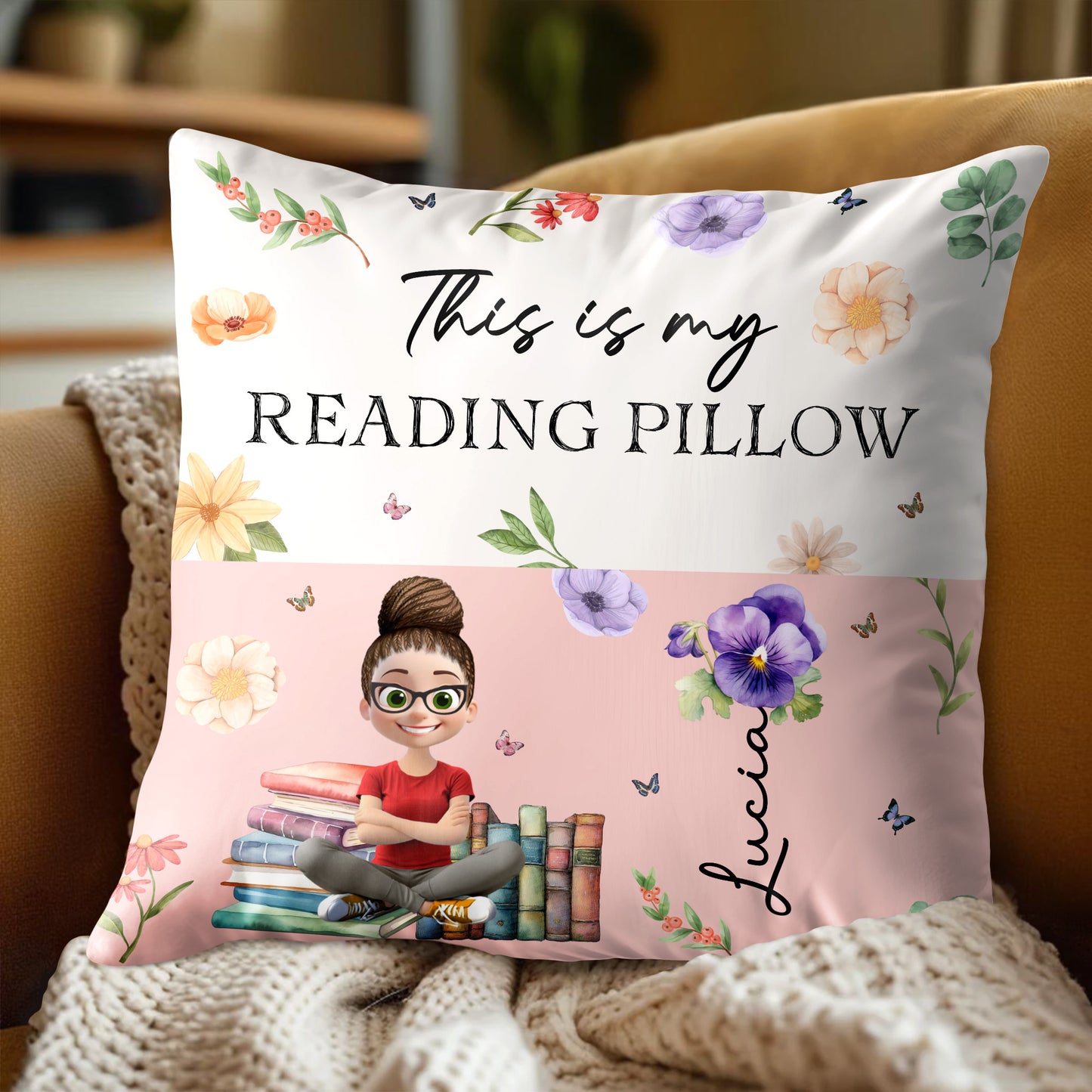 This Is My Reading Pillow With Books And Flowers
