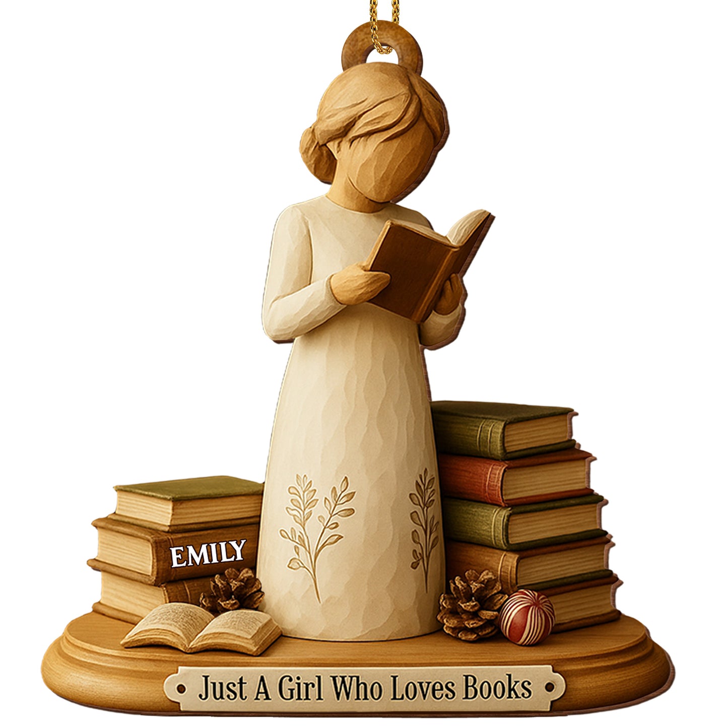 Just A Girl Who Loves Books Custom Wood Ornament