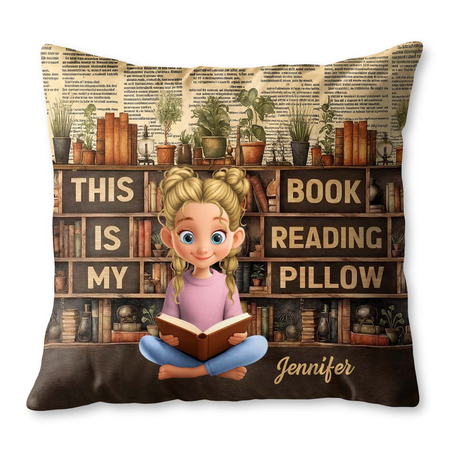 This Is My Book Reading Pillow With Cute Reading Girl