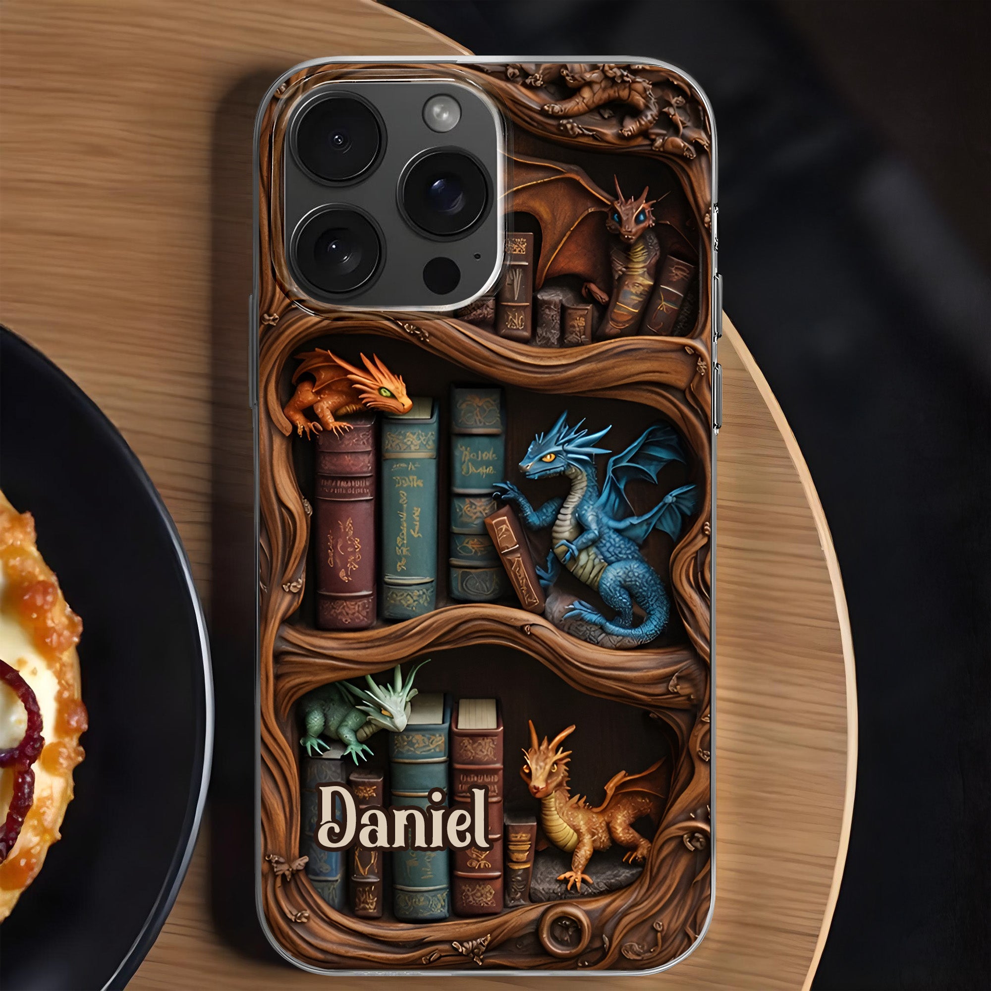 Daniel, Dragons And Books Fantasy Design, Clear Phone Case, Gift For ...