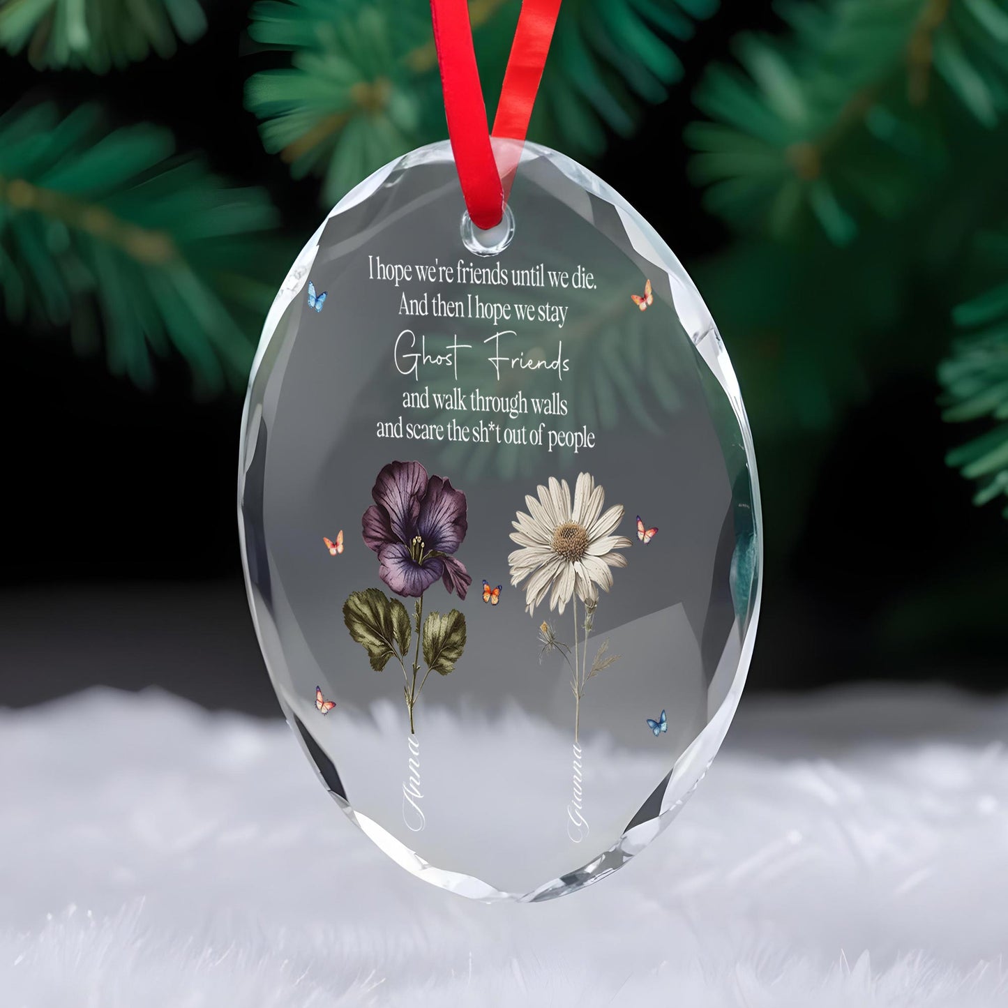 Ghost Friends Quote with Flowers and Butterflies