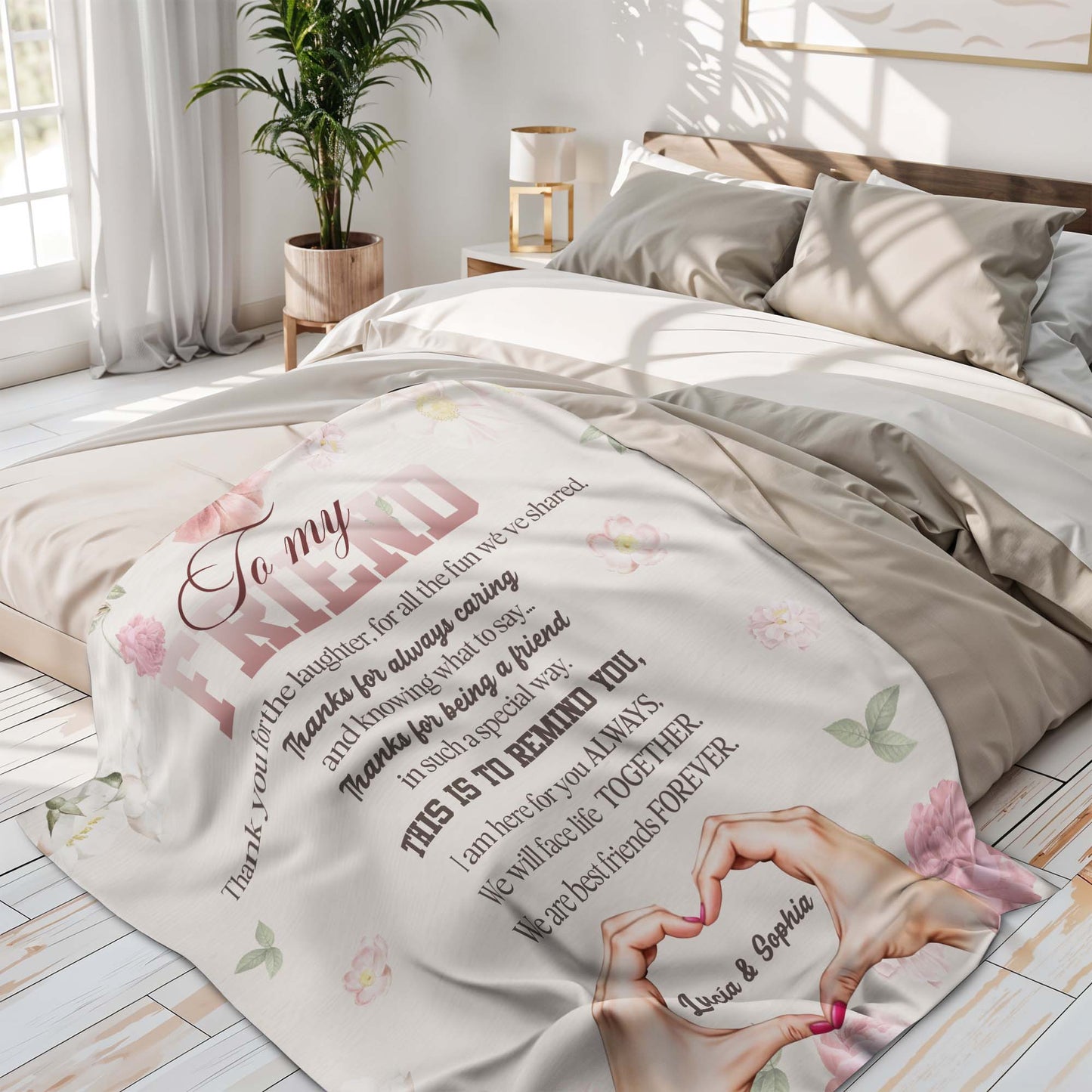 Best Friends Forever Heart Hands and Flowers