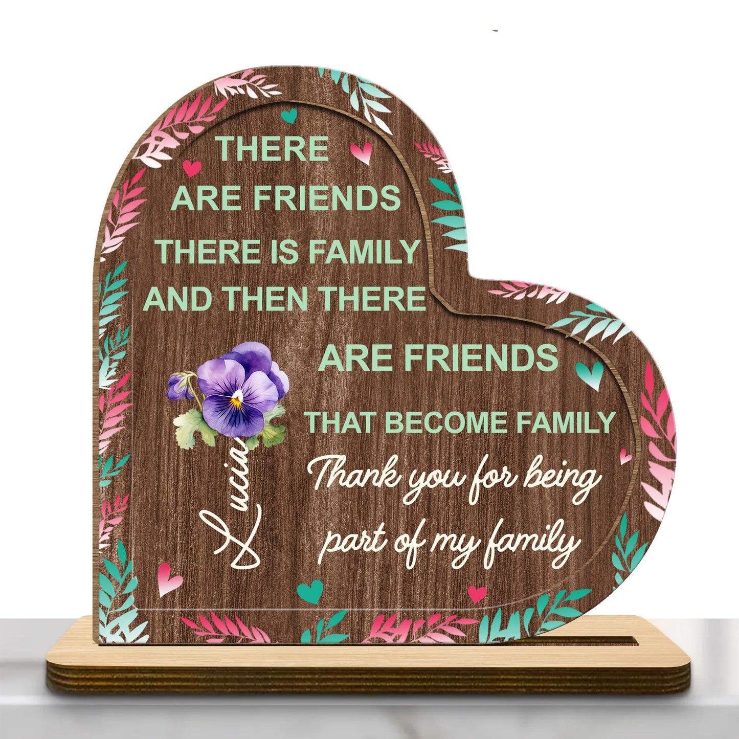Thank You For Being Part Of My Family Plaque With Heart And Flowers