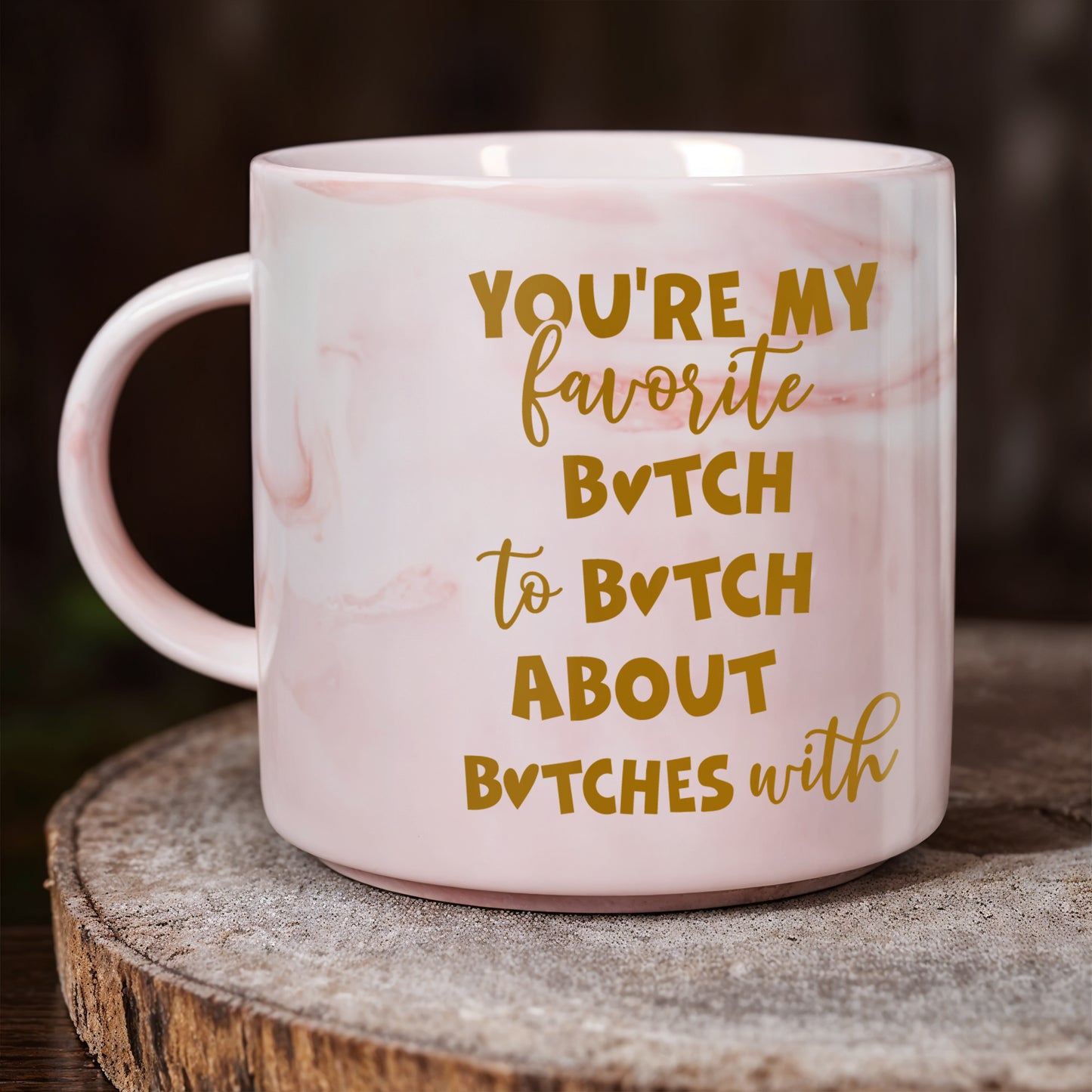 Diseño de dibujos animados para hablar de los demás - Taza personalizada de mármol rosa - BST138_PMAM