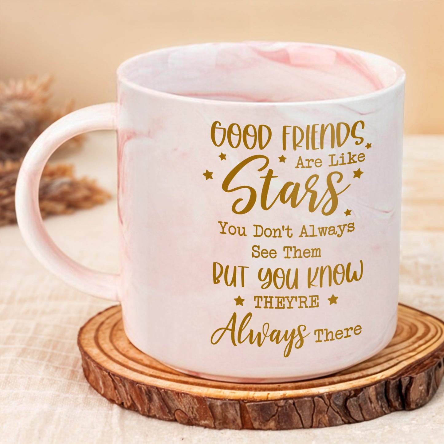 Good Friends Are Like Stars Custom Mug For Best Friends - Personalized Custom Pink Marble Mug - BST139_PMAM