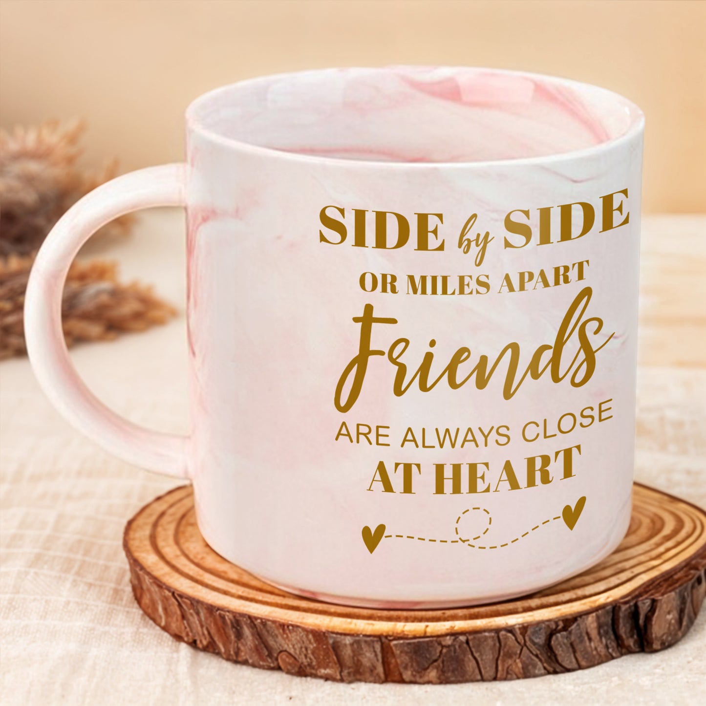 Side By Side Friends Always Close At Heart Mug - Personalized Custom Pink Marble Mug - BST140_PMAM