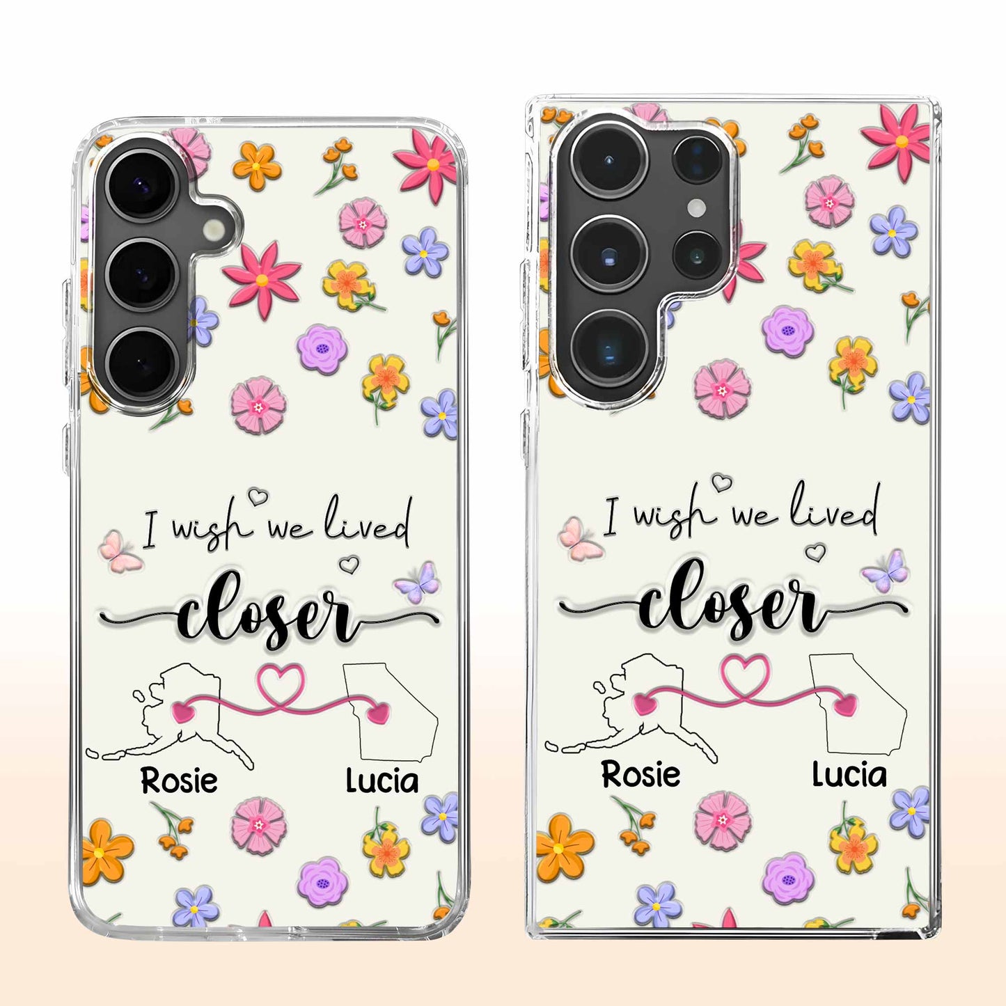 I Wish We Lived Closer With Flowers and Map Outline