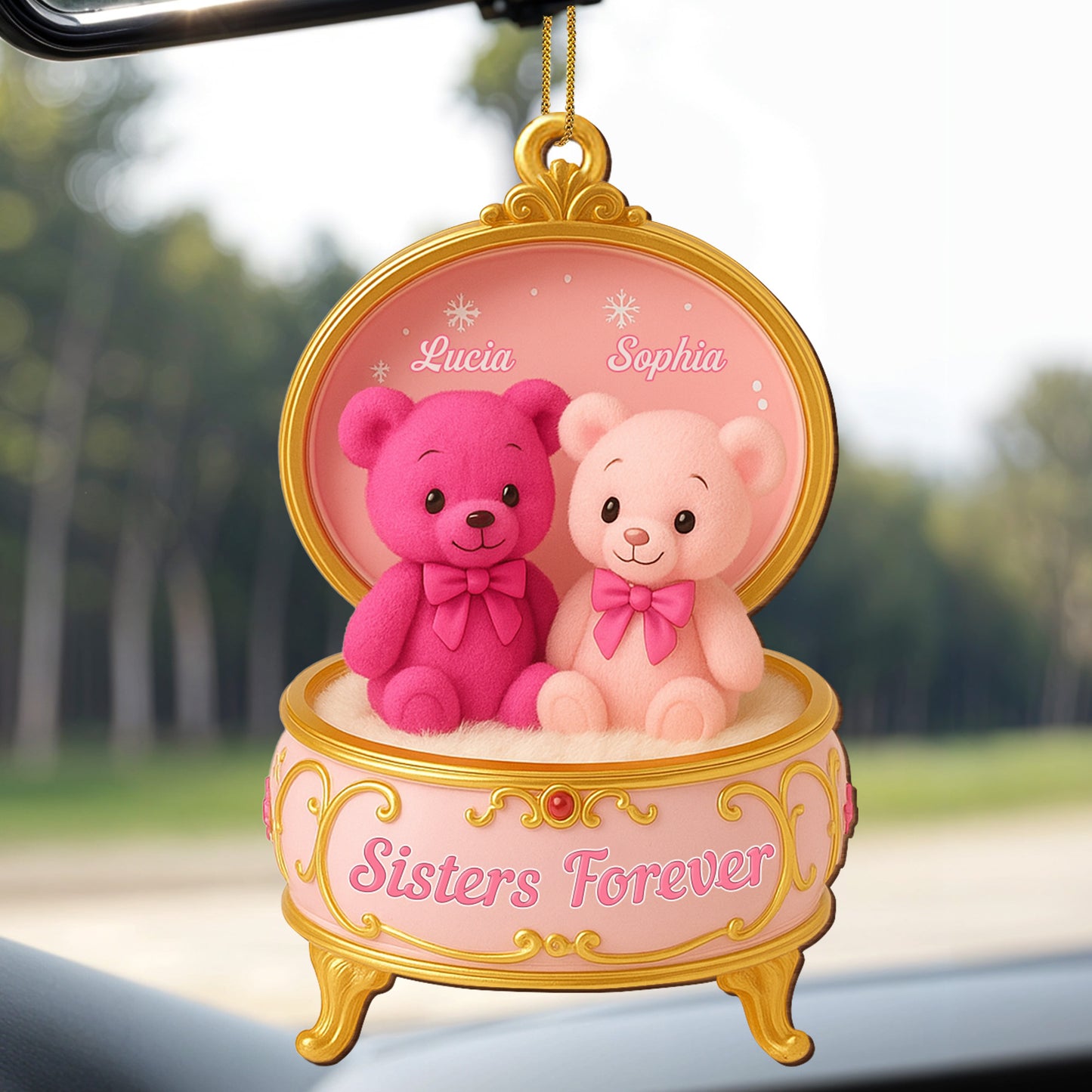 Caja de música "Hermana por Siempre" con ositos de peluche - Adorno de madera personalizado, forma personalizada - BST203_WDO