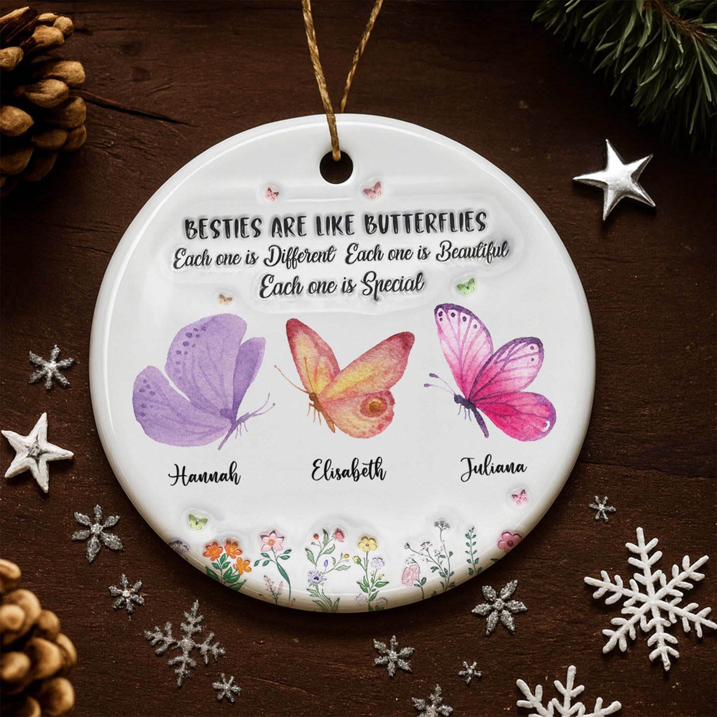 Sisters Are Like Butterflies Special Ornament - Personalized Custom Ceramic Ornament With Round Shape - BST270_RCE