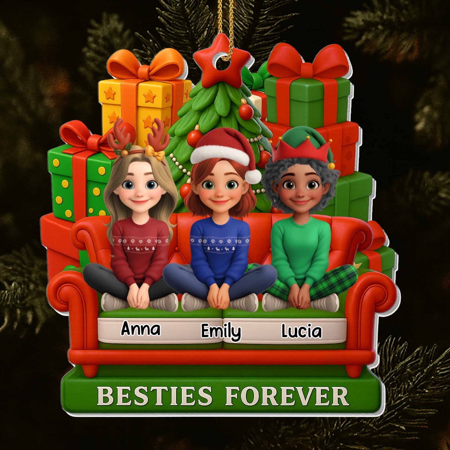 Besties Forever With Christmas Tree And Gifts