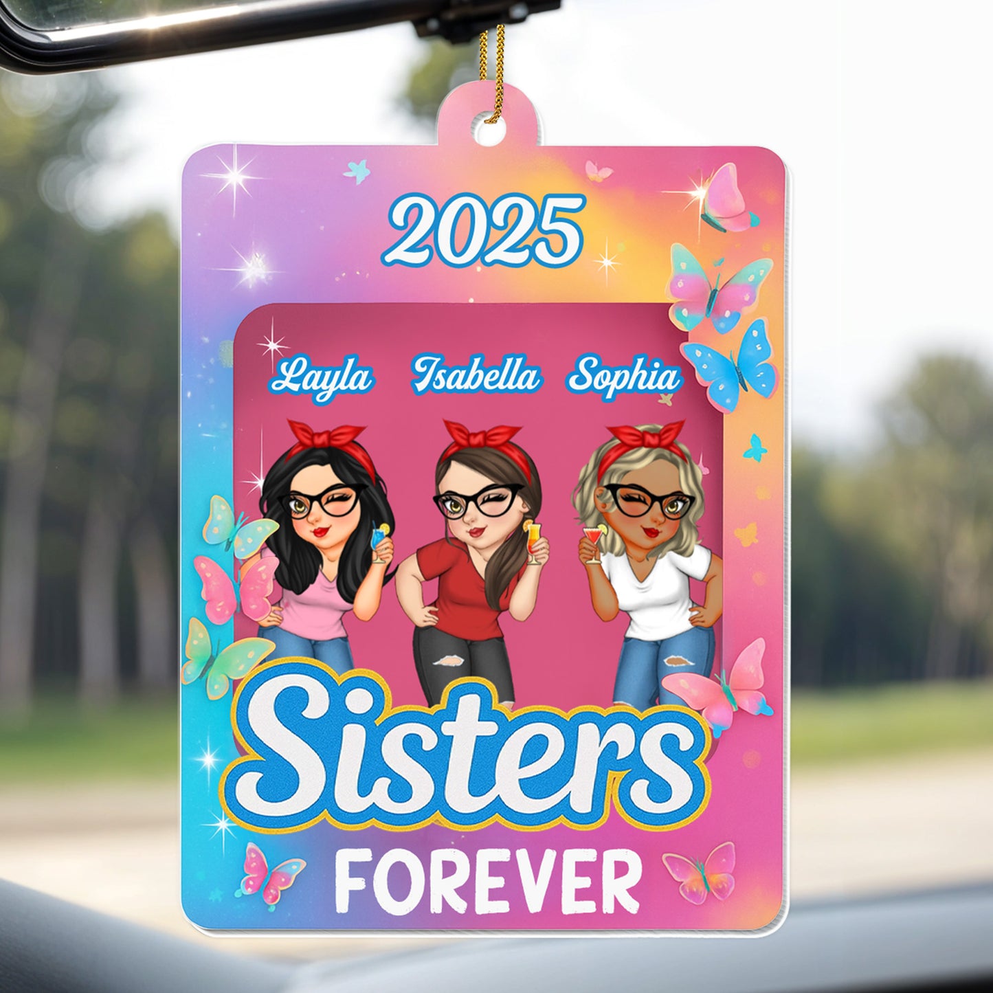 Sisters Forever With Butterflies And Cartoon Style Female Figures