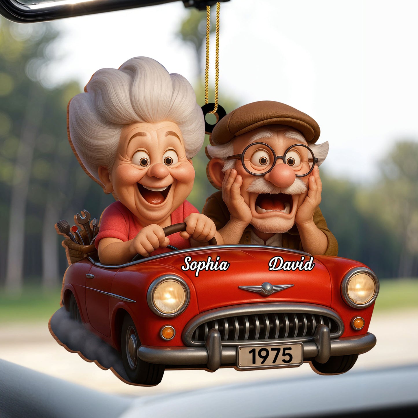 A Joyful Ride Together, Elderly Couple In Vintage Car
