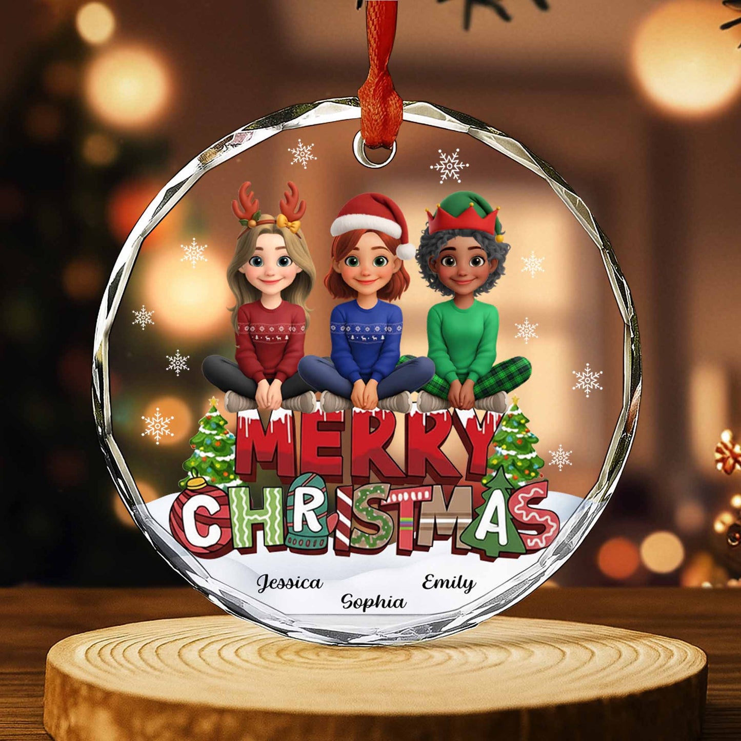 Merry Christmas With Animated Characters And Snowflakes