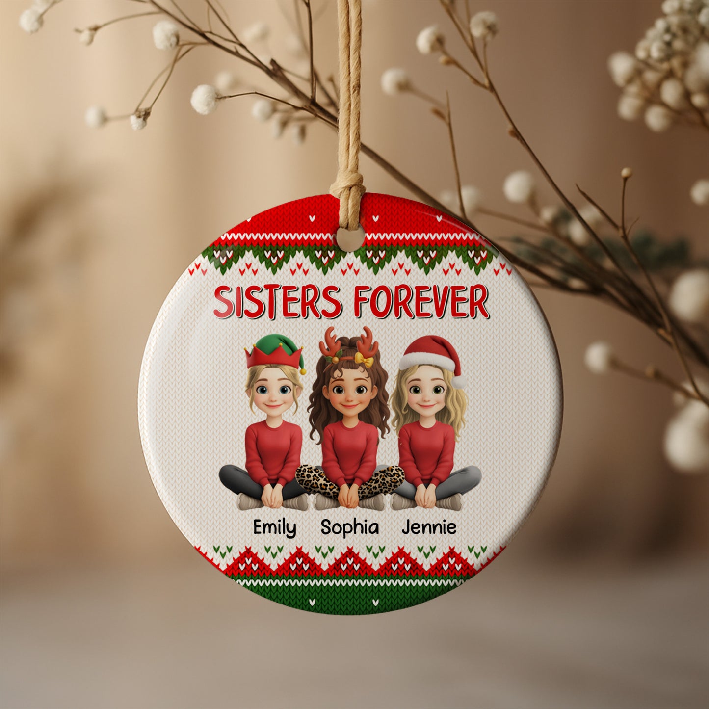 Sisters Forever With Santa Hats And Reindeer Antlers