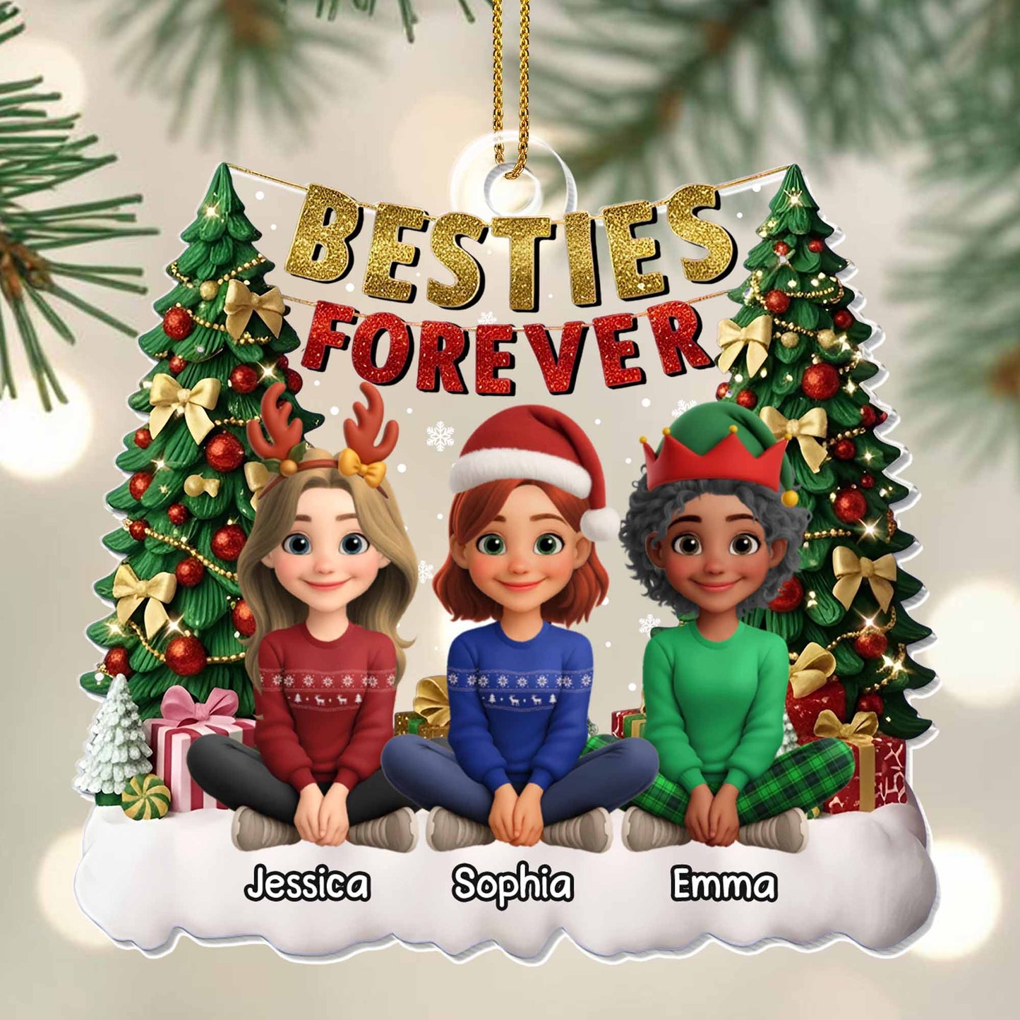 Besties Forever With Christmas Tree And Gifts