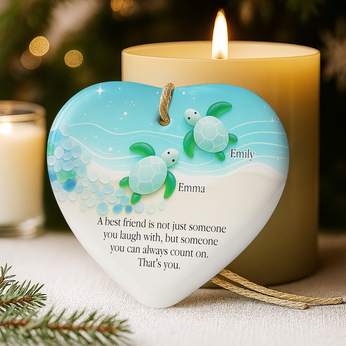 Best Friend You Can Always Count On, Turtles Design - Personalized Custom Ceramic Ornament With Heart Shape - BST419_HCE