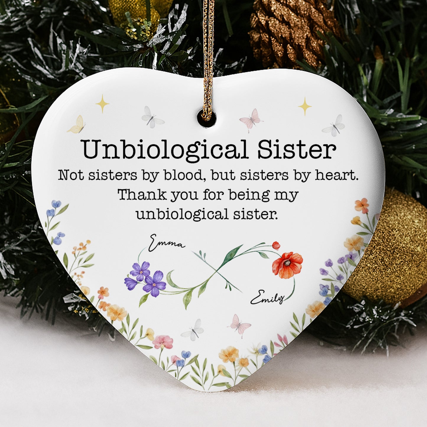 Unbiological Sister, Thank You For Being My Sister - Personalized Custom Ceramic Ornament With Heart Shape - BST509_HCE