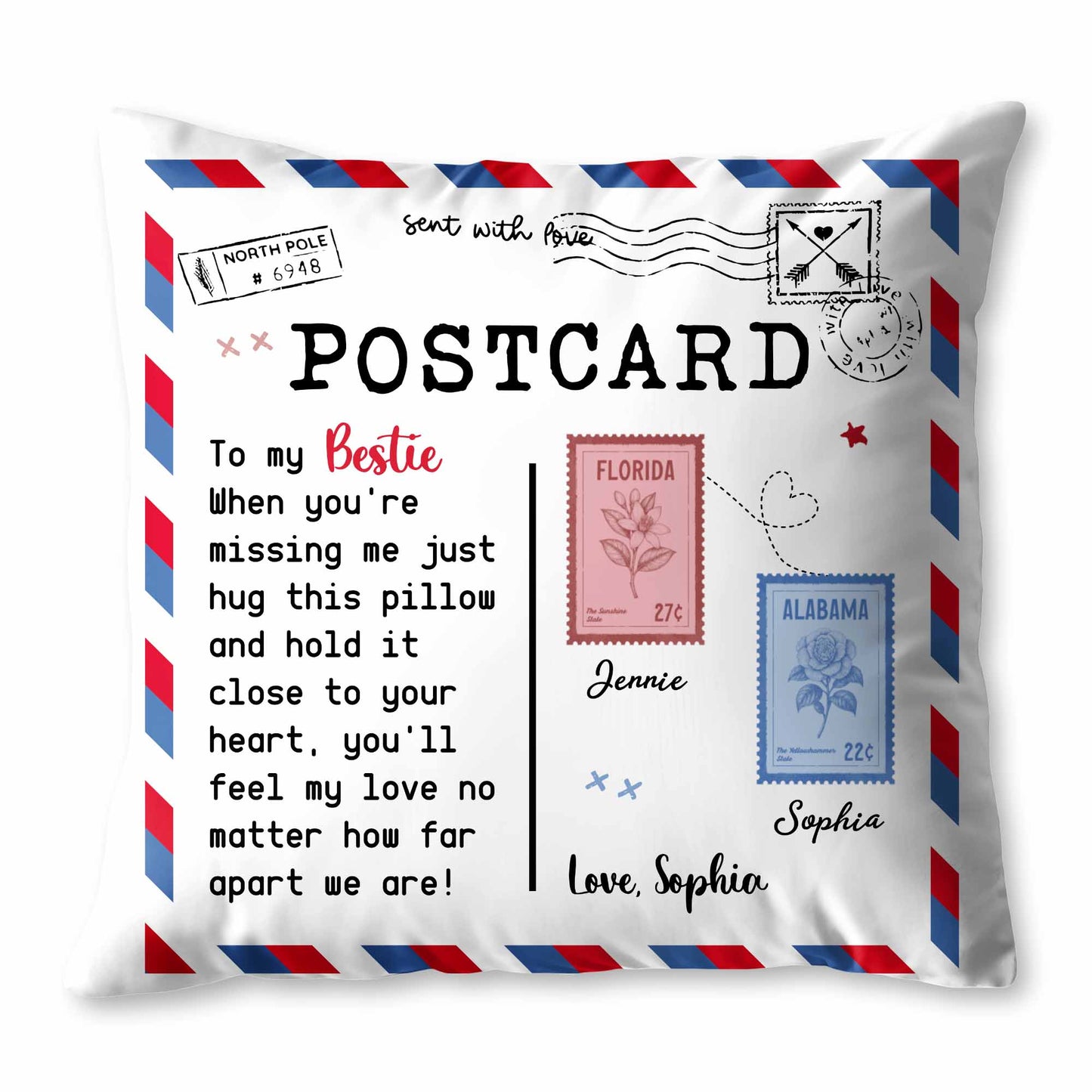 To My Bestie, Feel My Love With This Postcard Pillow