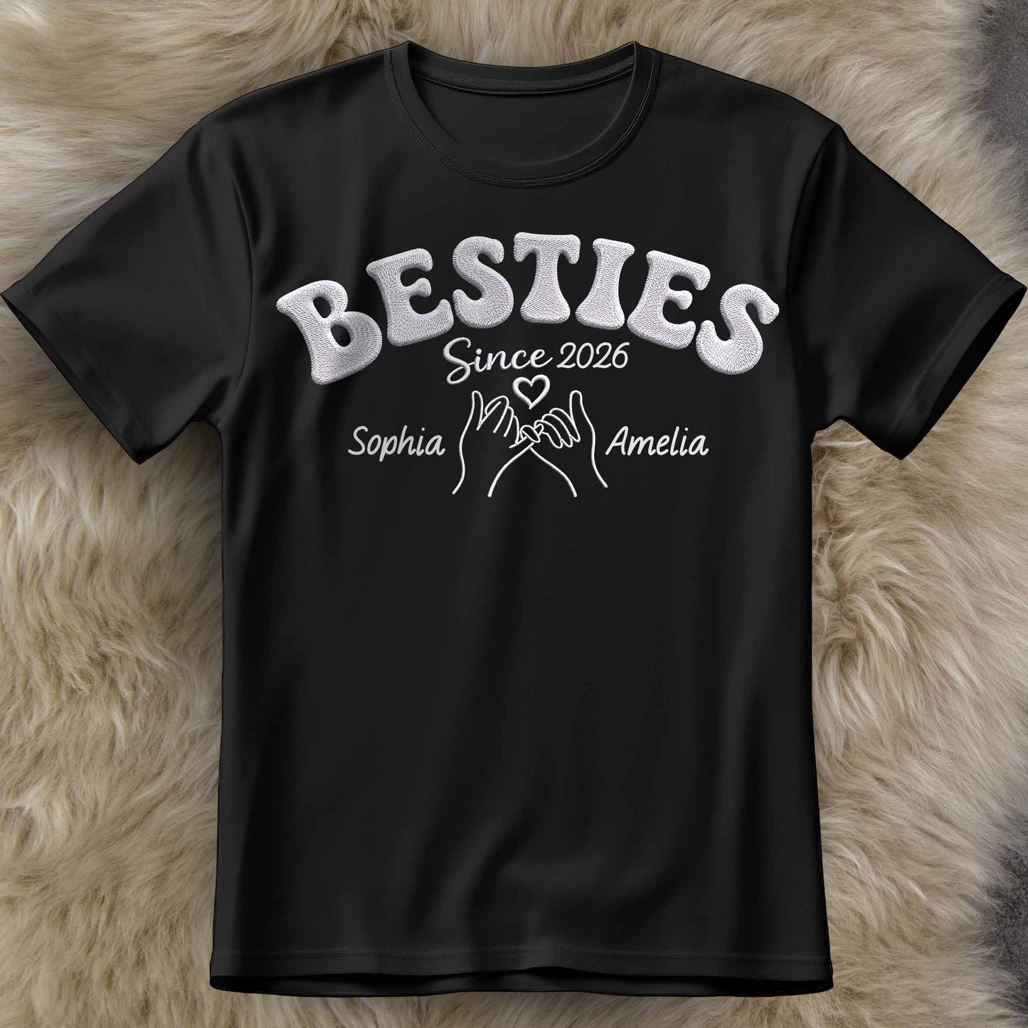 Besties Since Pinky Swear Hands And Heart Custom Name - Personalized Custom Unisex T-shirt, Hoodie - BST583_BBAS