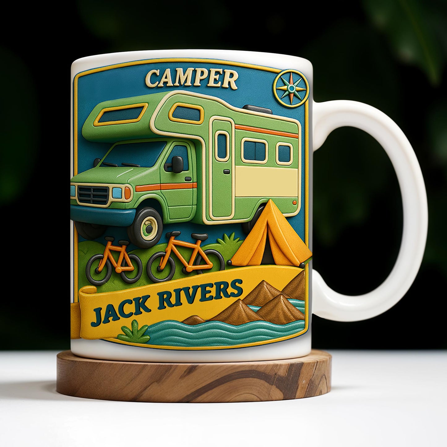 Camper, Tent, and Bicycles Design - Personalized Custom Coffee Mug - CAMP001_MG