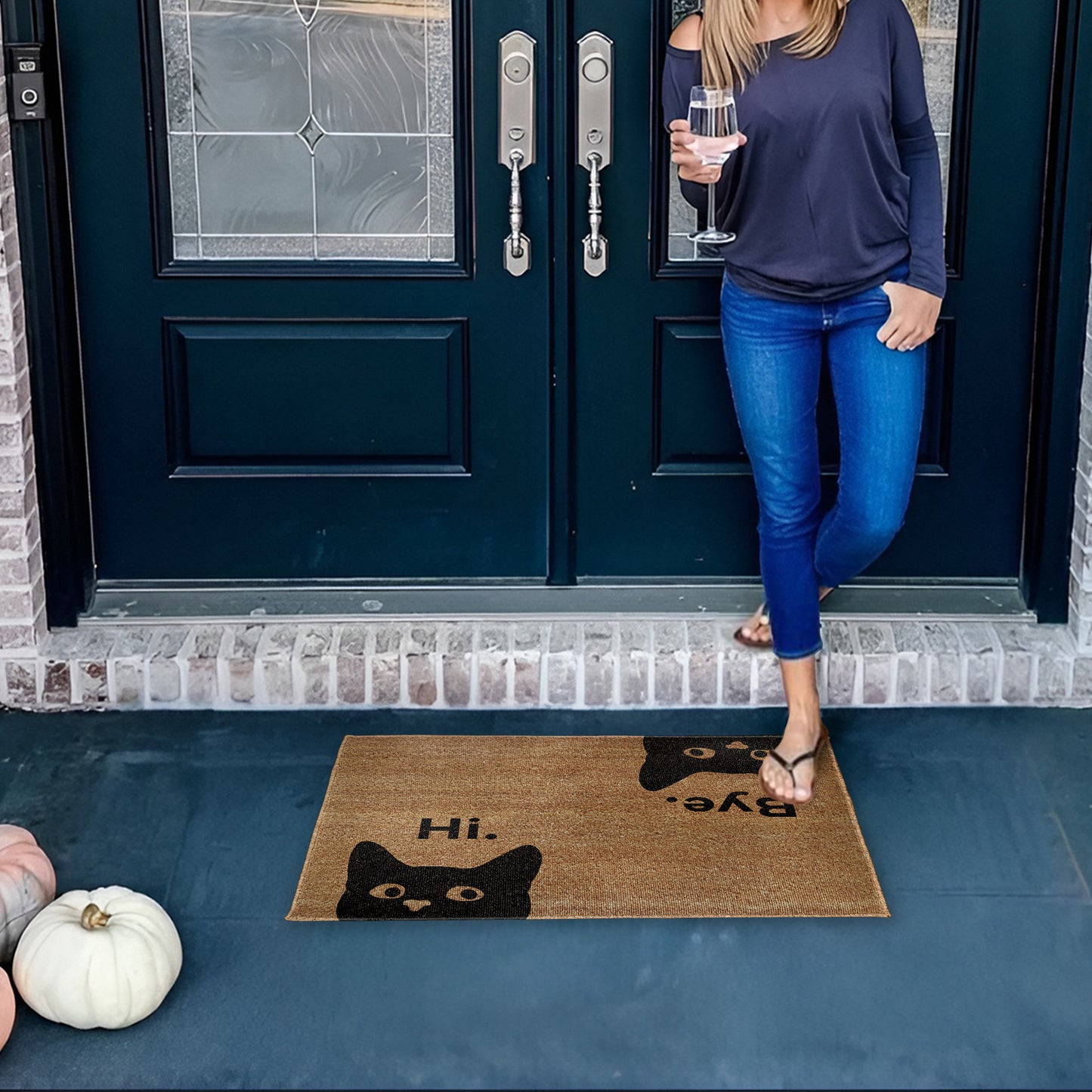 Hi Bark Funny Doormat With Cat And Dog Design