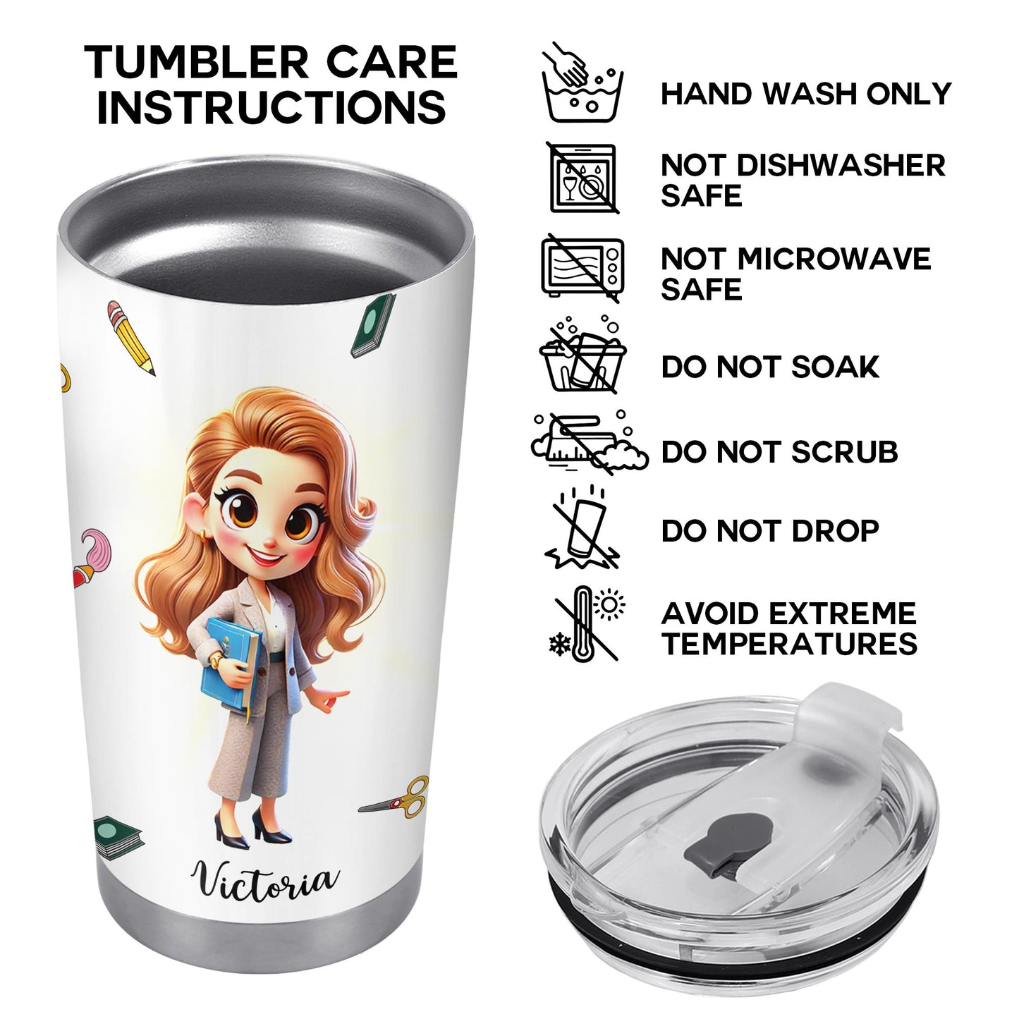 Thoughtful Teacher Tumbler With Paint Splashes and Education Symbols