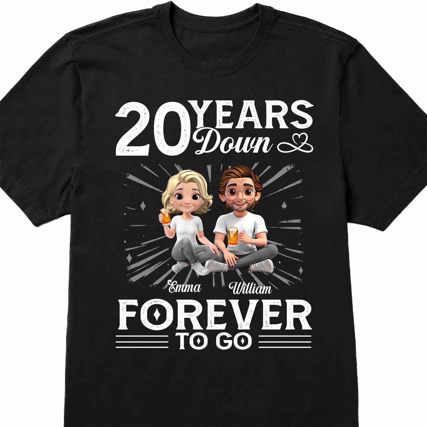 01 Year Down Forever To Go With Cartoon Couple