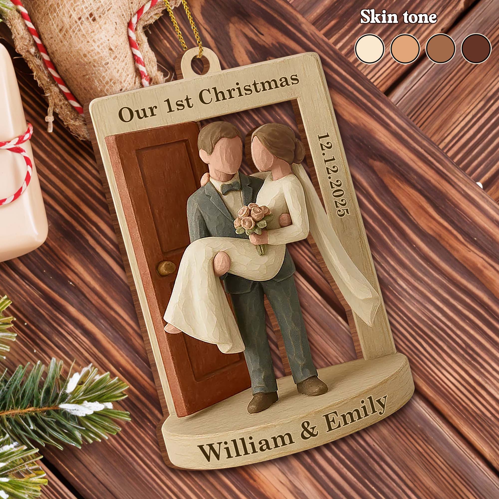 Our 1st Christmas Couple by the Door, Personalized Custom Wood Ornament ...