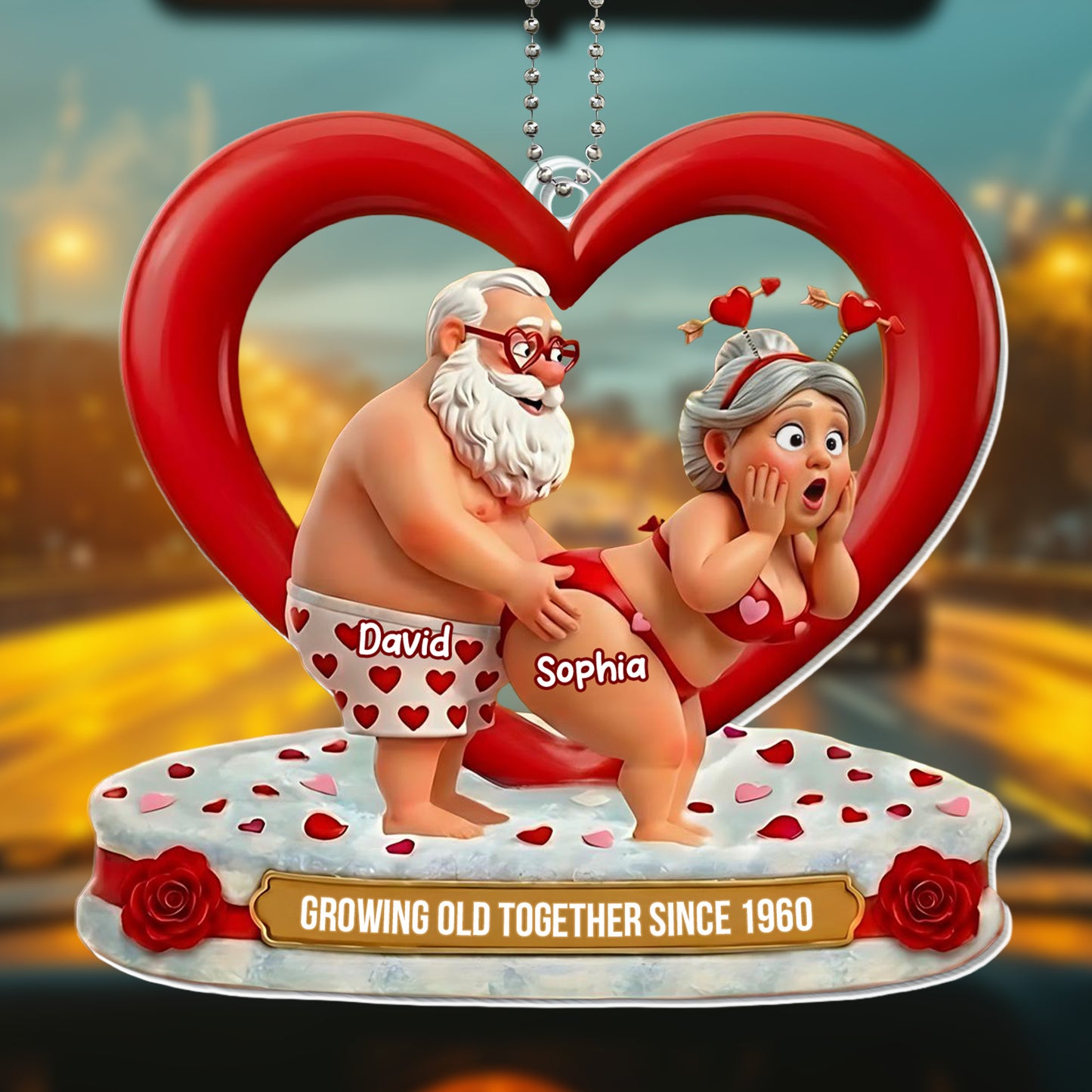 Growing Old Together, Heart And Roses - Personalized Custom Acrylic Ornament, Car Hanging Ornament - CPL1139_ACA