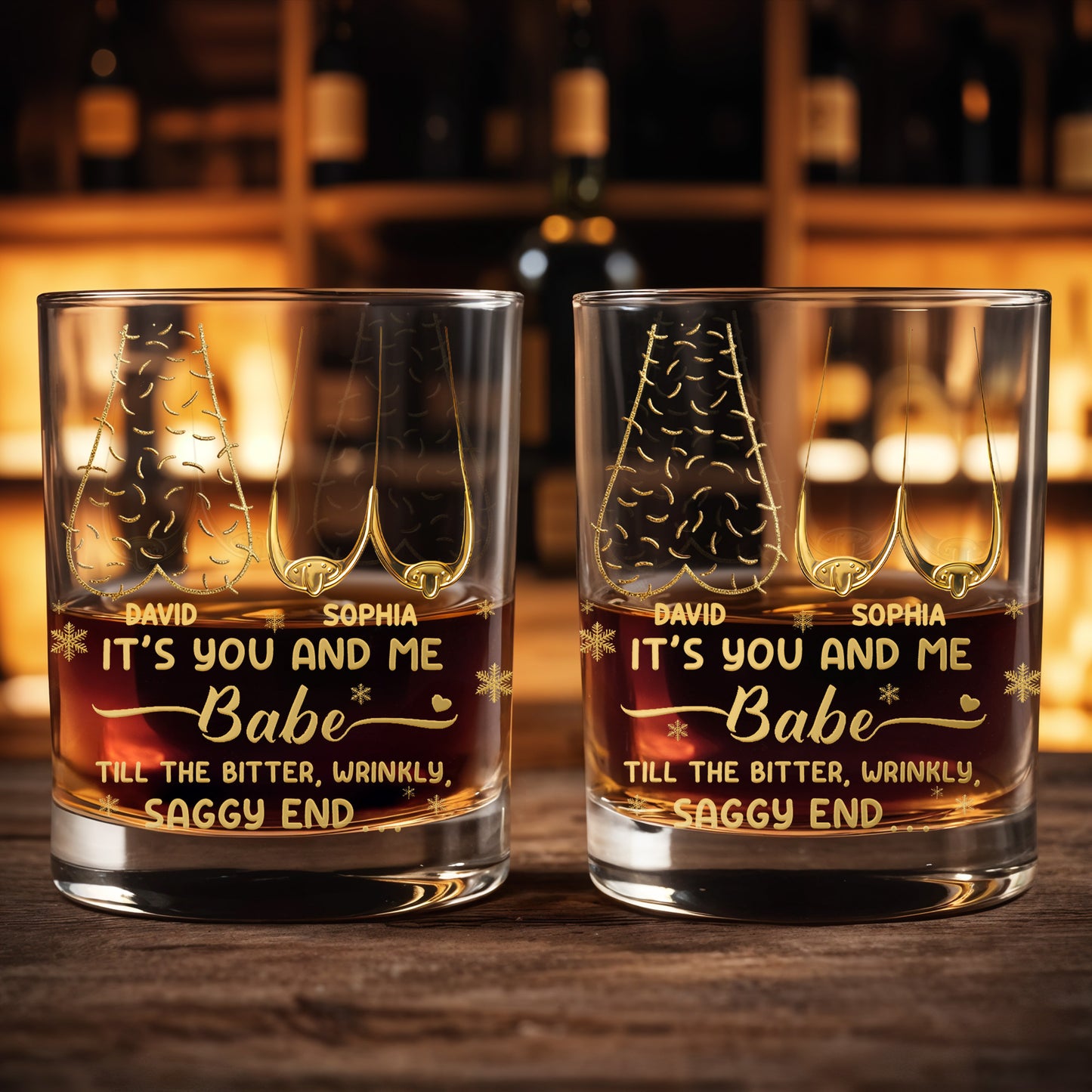 It's You And Me Babe, Heart And Stars - Personalized Custom Whiskey Glass - CPL1232_RWG