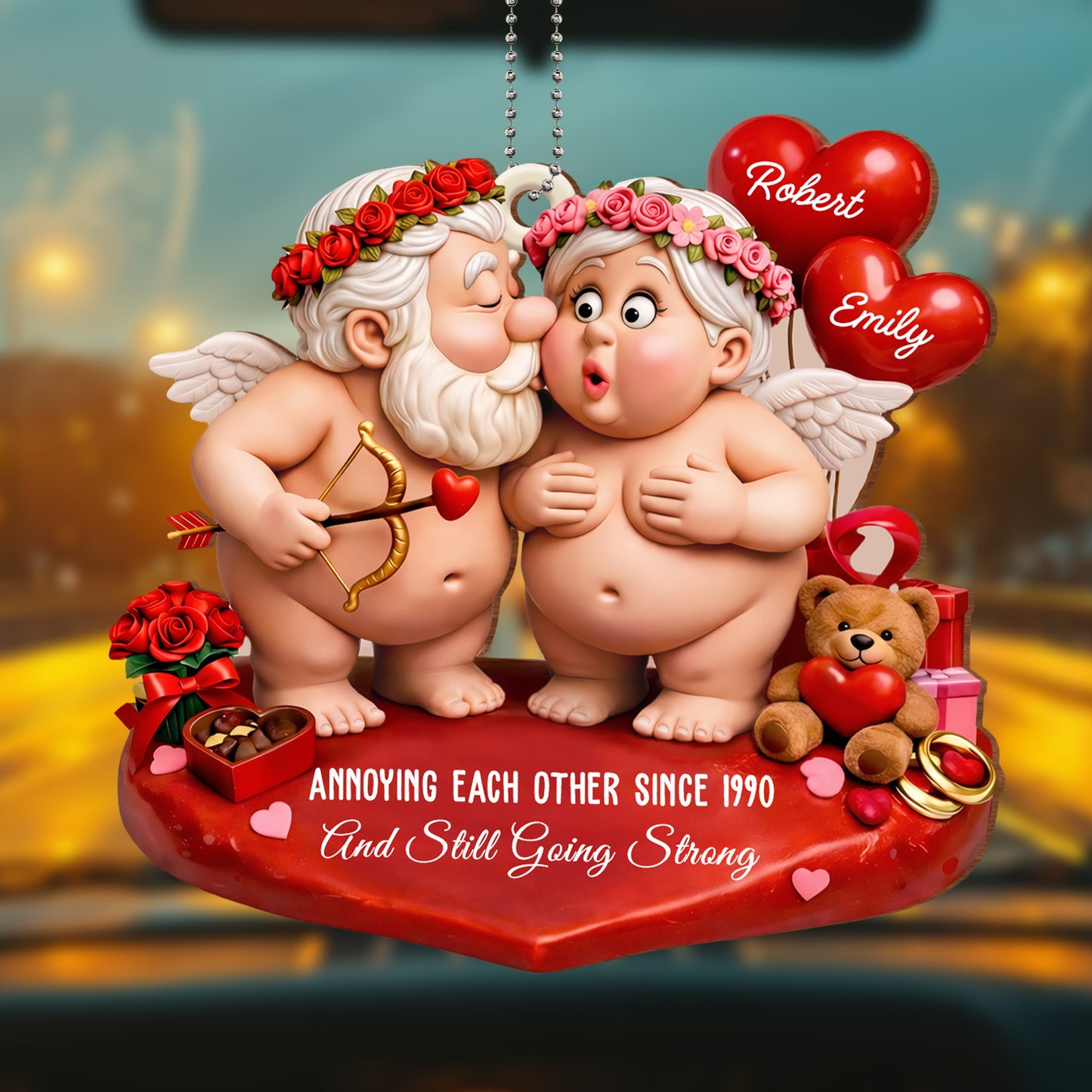 Annoying Each Other Since, Cupid And Roses - Personalized Custom Wood Ornament, Car Hanging Ornament - CPL1261_WCA