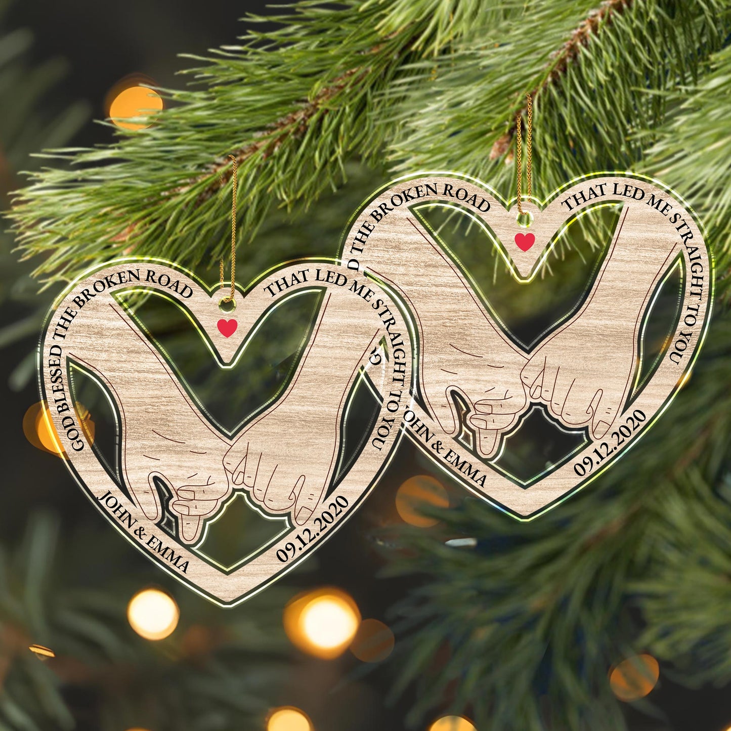 Que Dieu bénisse la route brisée, main dans la main avec cœur ! Décoration acrylique personnalisée, cadeau de Noël - CPL134_ACO