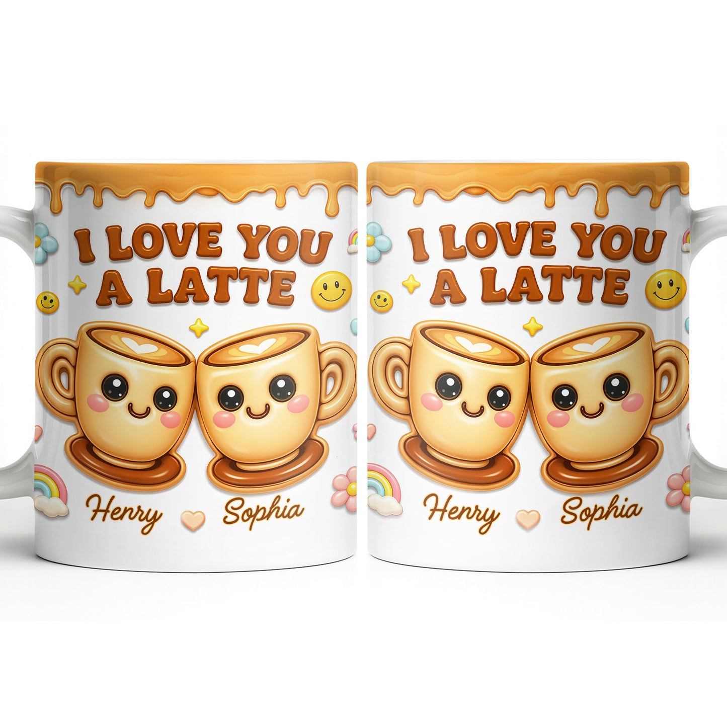 I Love You A Latte With Cute Coffee Cups And Smiley Faces