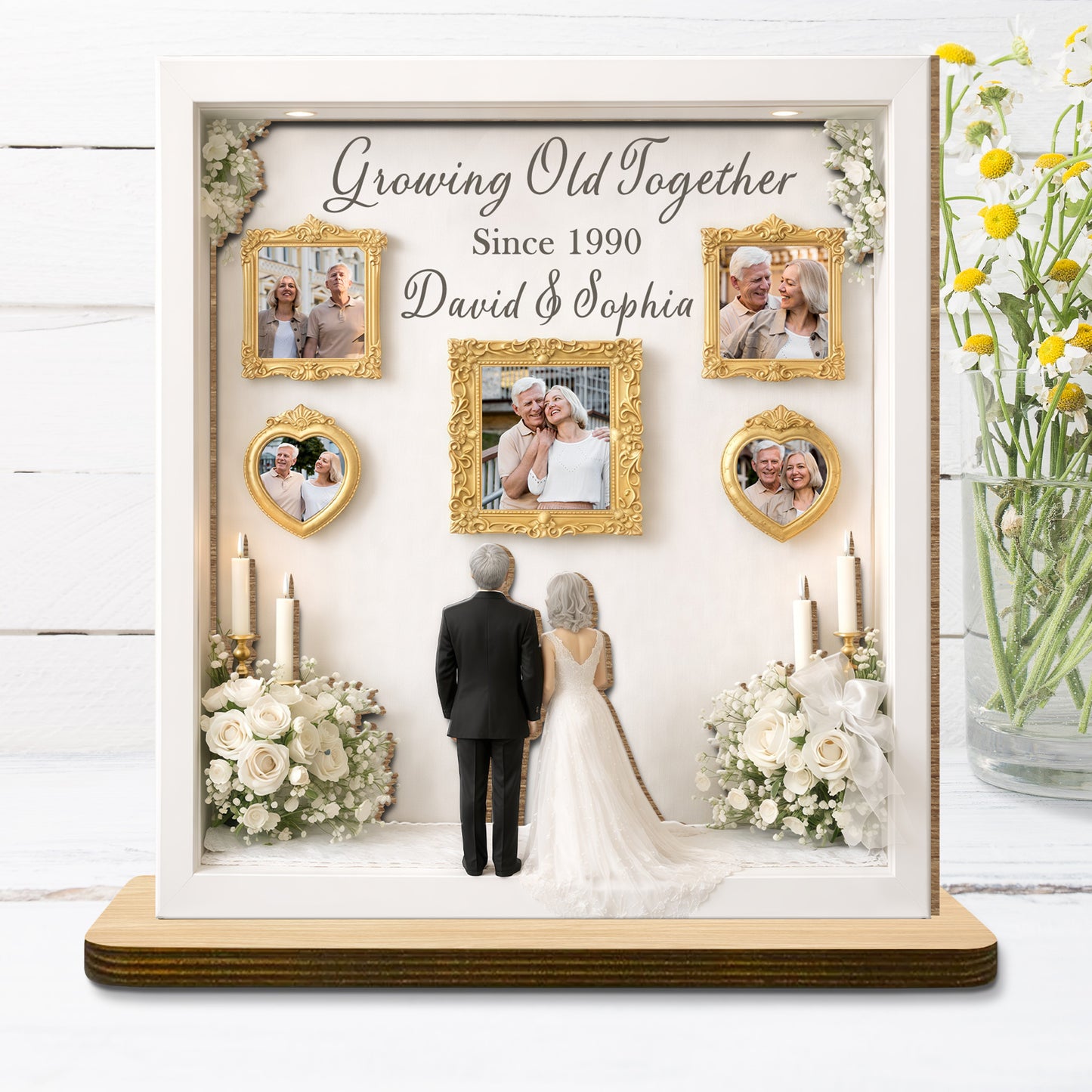Growing Old Together, Candles, Flowers, Framed Photos