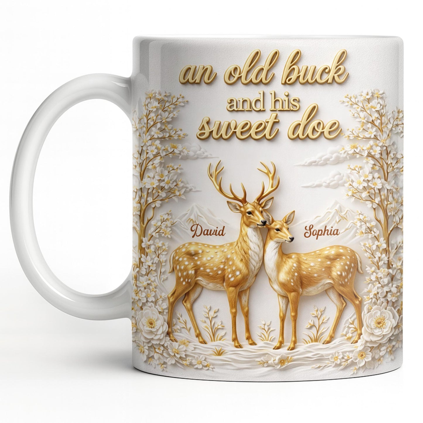 An Old Buck And His Sweet Doe With Deer And Flowers