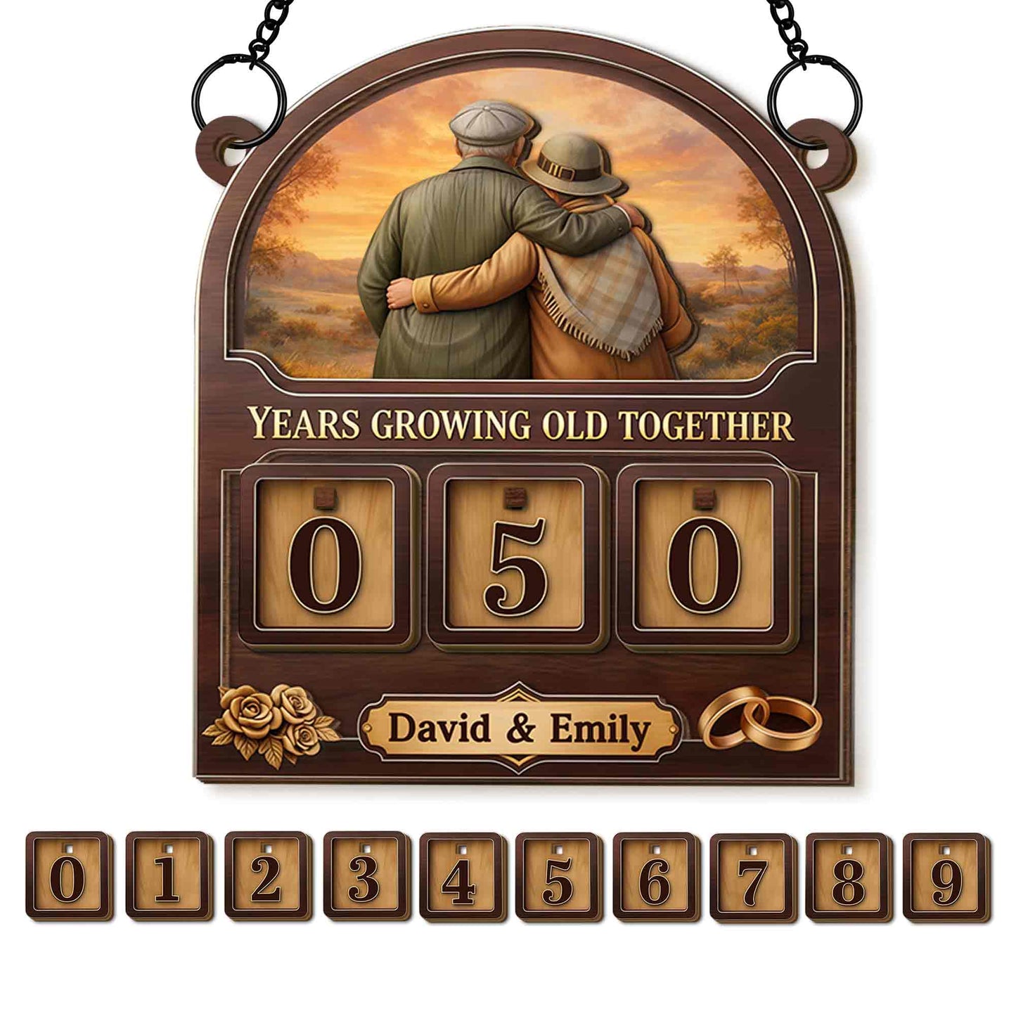 Years Growing Old Together Tracker Sign With Old Couple And Roses - Personalized Custom Tracker Sign - CPL1417_TRASIG