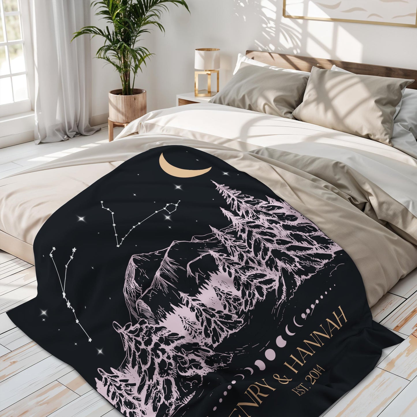 Starry Mountains And Moonlight Nights With Trees And Stars