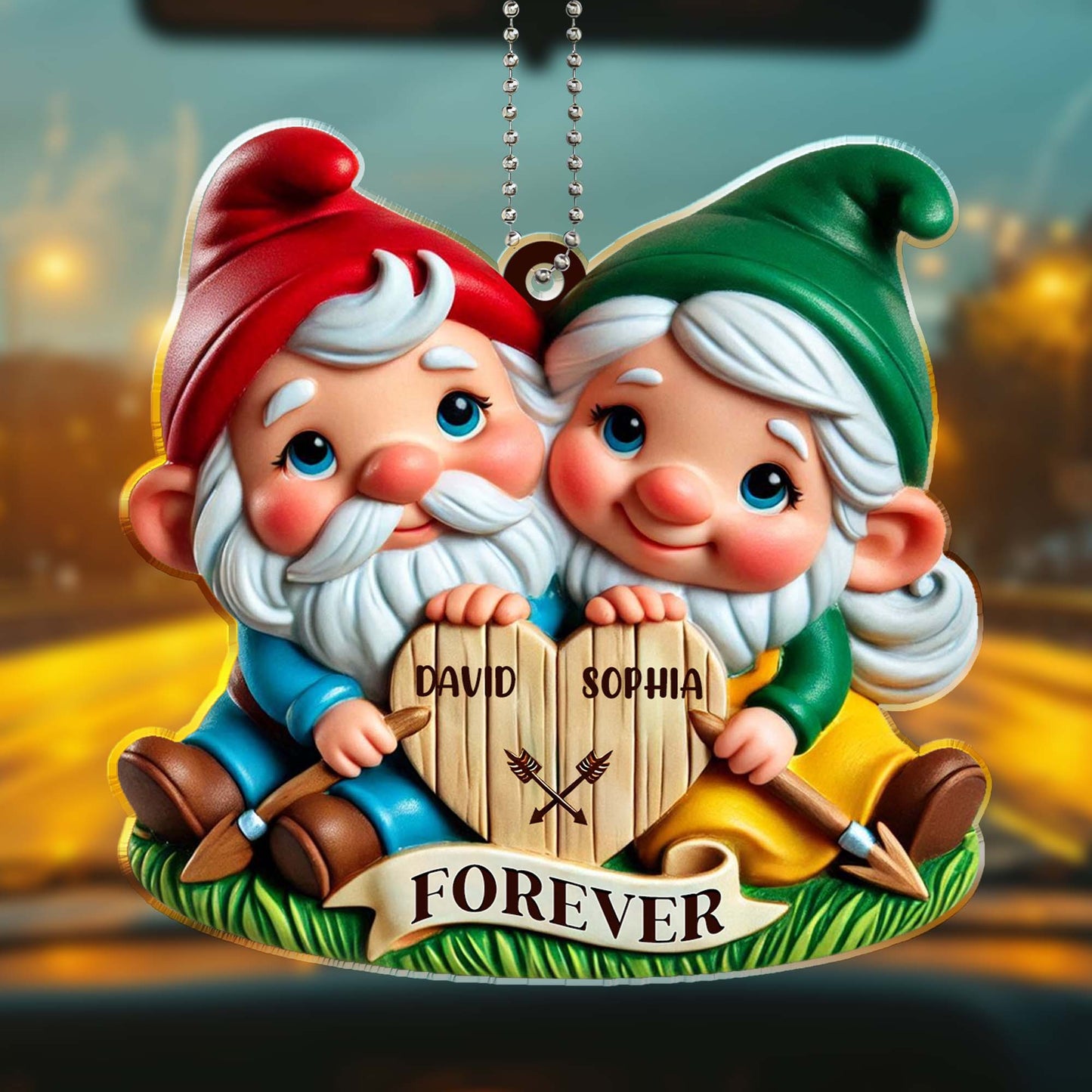 Forever Love Gnomes Holding Sign Custom Ornament