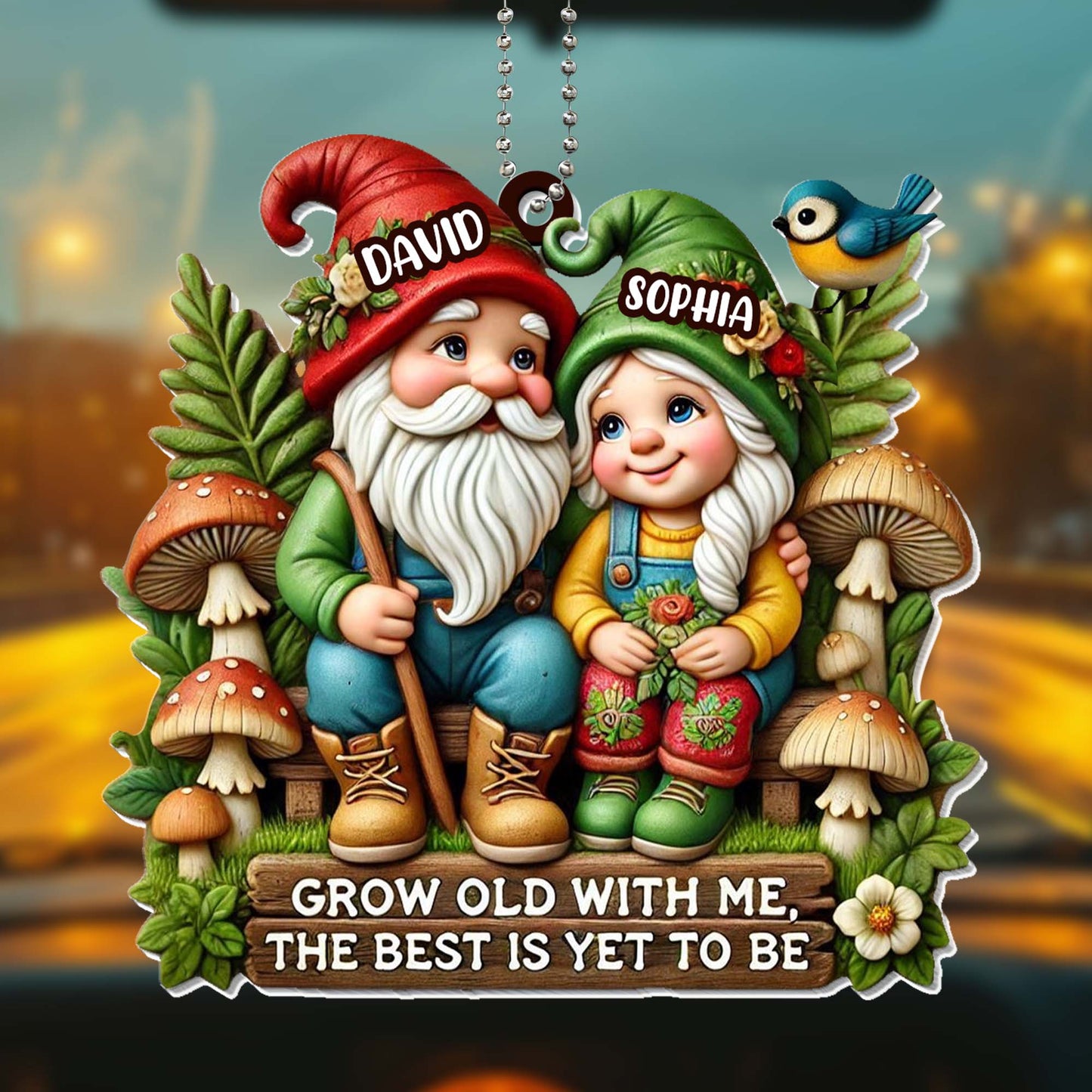Grow Old With Me Gnome Couple Ornament - Personalized Custom Acrylic Ornament, Car Hanging Ornament - CPL176_ACA