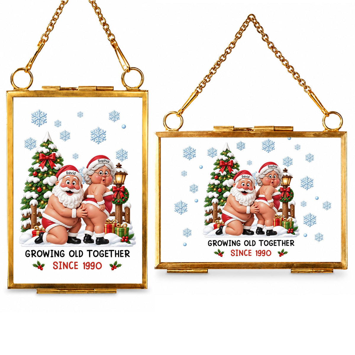 Growing Old Together Since Santa Claus And Mrs Claus Funny Couple - Personalized Metal Frame Ornament - CPL1998_GOFRO