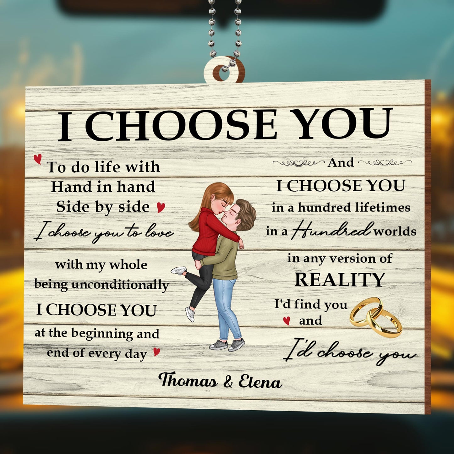 I Choose You Couple Embrace With Hearts And Wedding Rings