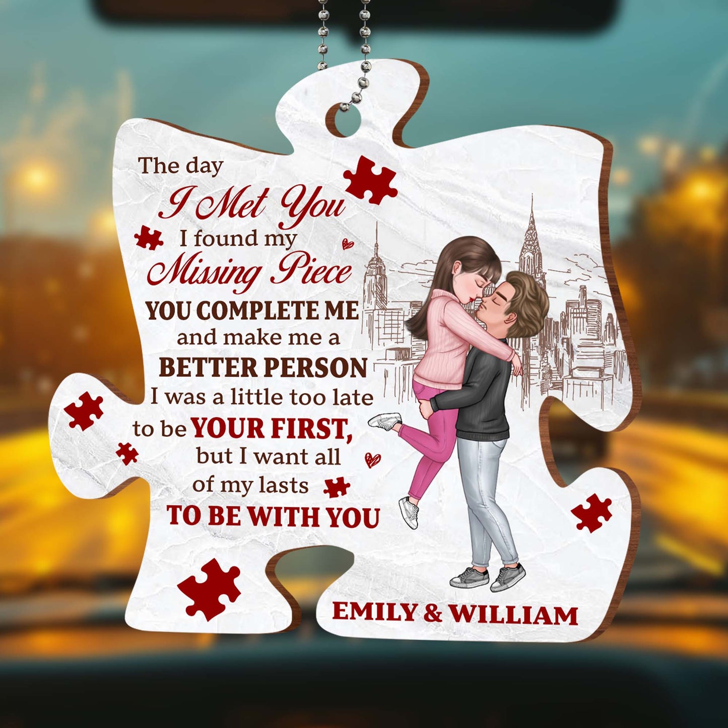 Missing Piece Couple Custom Ornament With Cityscape