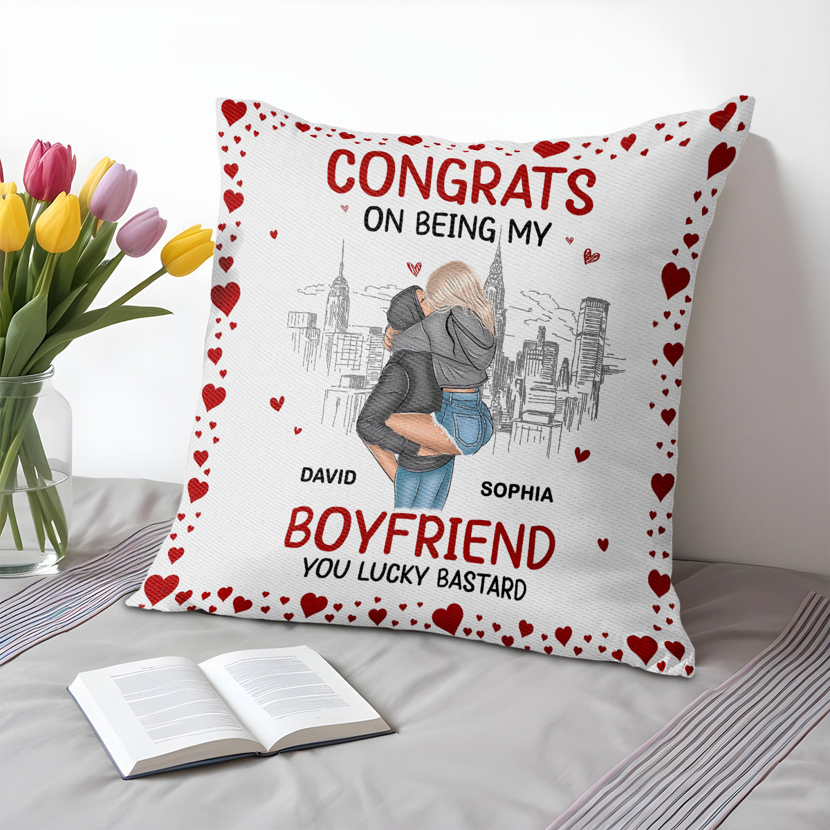 Congrats On Being My Boyfriend, Cityscape and Hearts Design