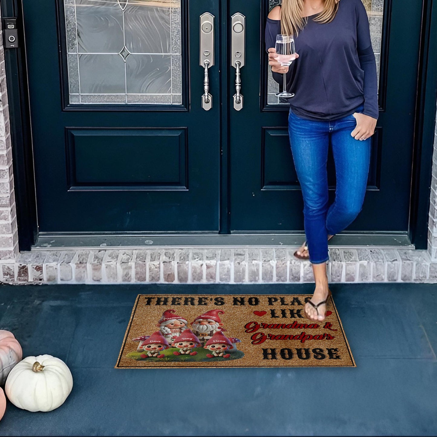 There's No Place Like Grandma and Grandpa's House Gnomes Door Mat