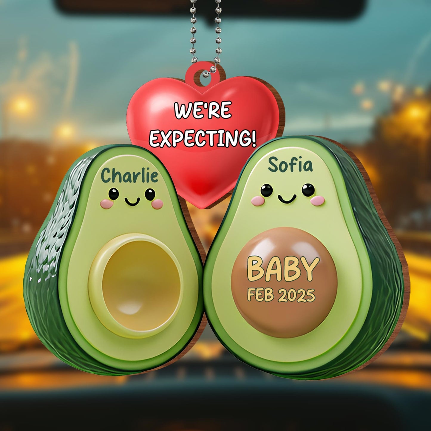 We're Expecting! Avocados and Heart Car Ornament